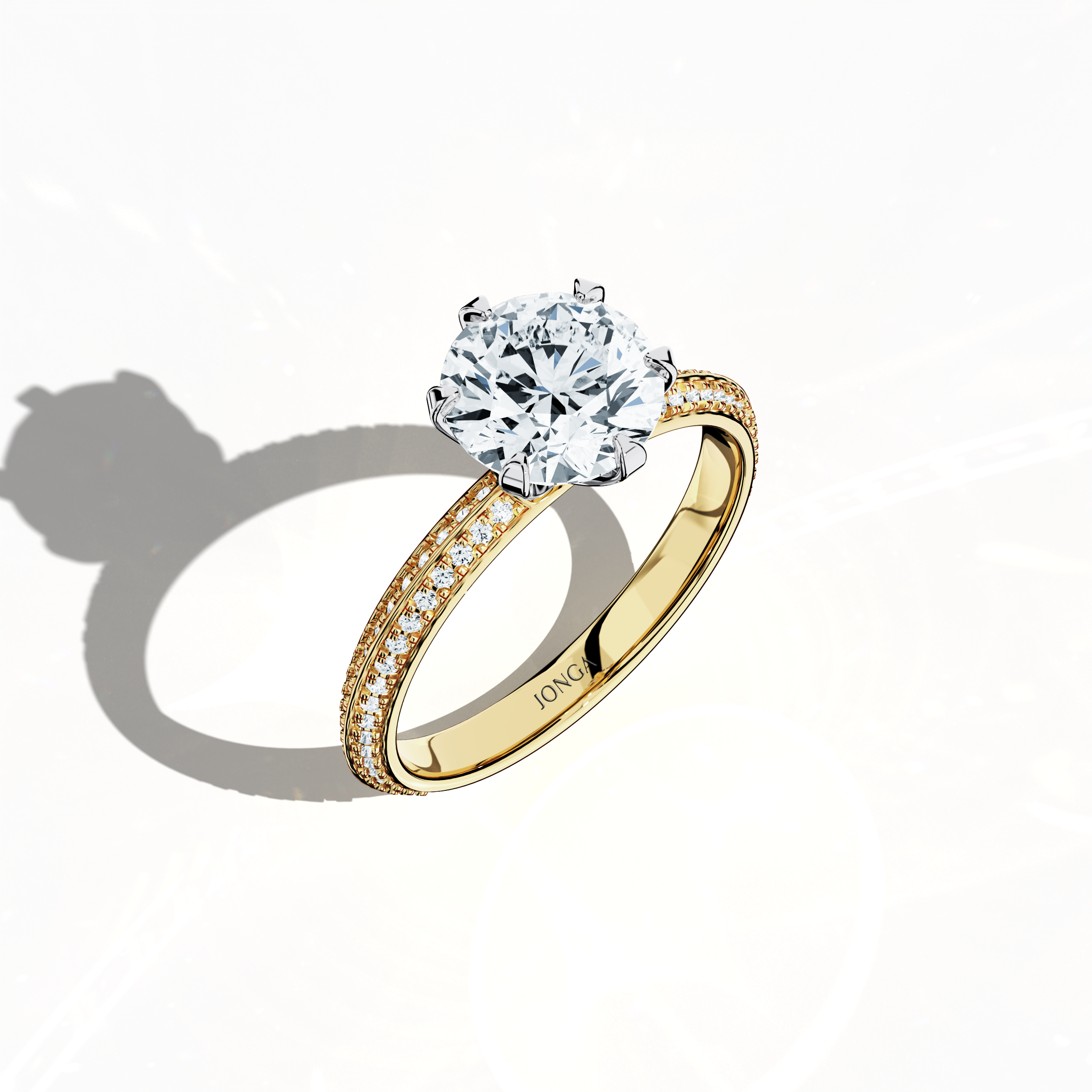 2s Solitaire ring paved-2.00ct Yellow Gold