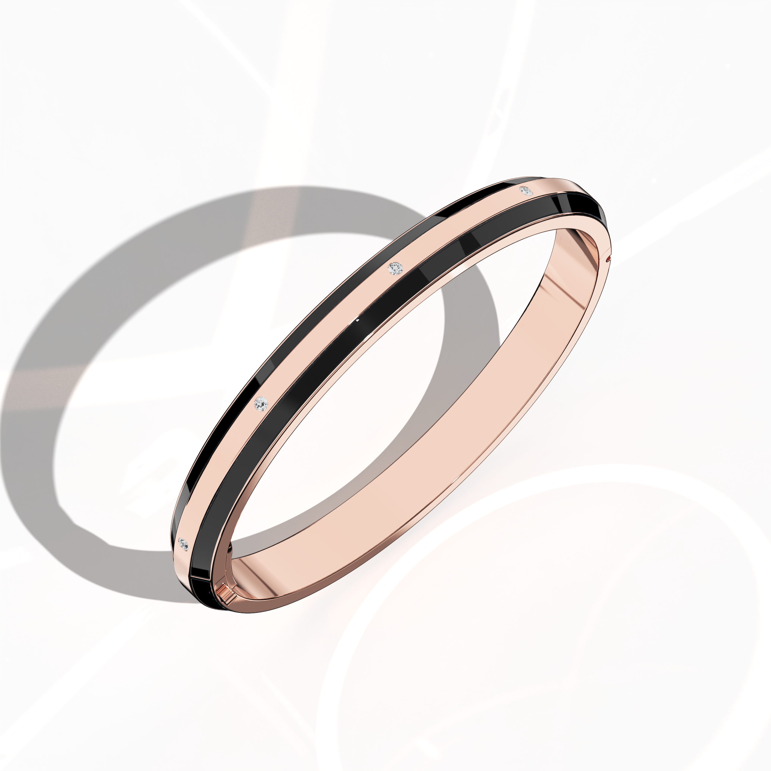 Black Enamel With 9-Diamonds Bangle In Rose Gold