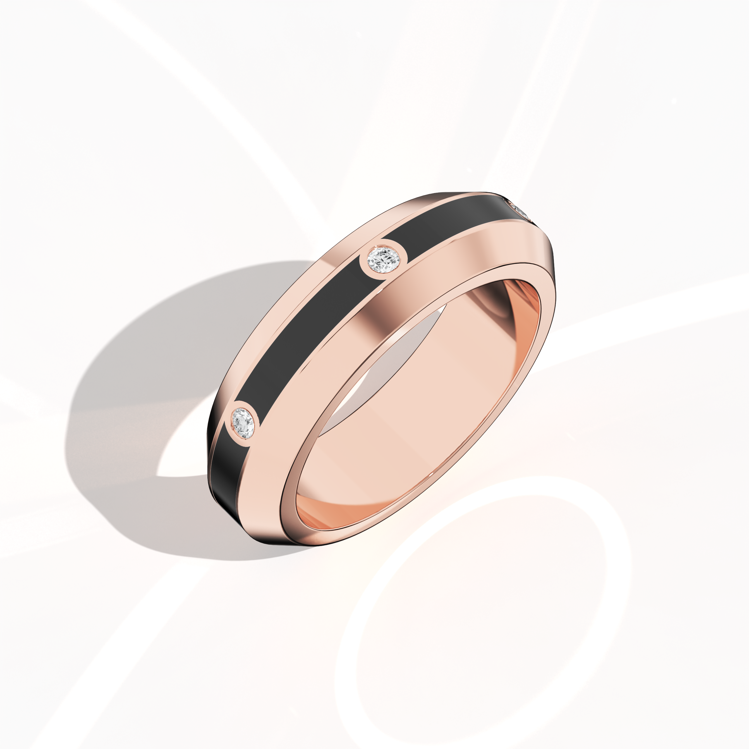 Center step Black Enamel 6 diamond ring in Rose Gold