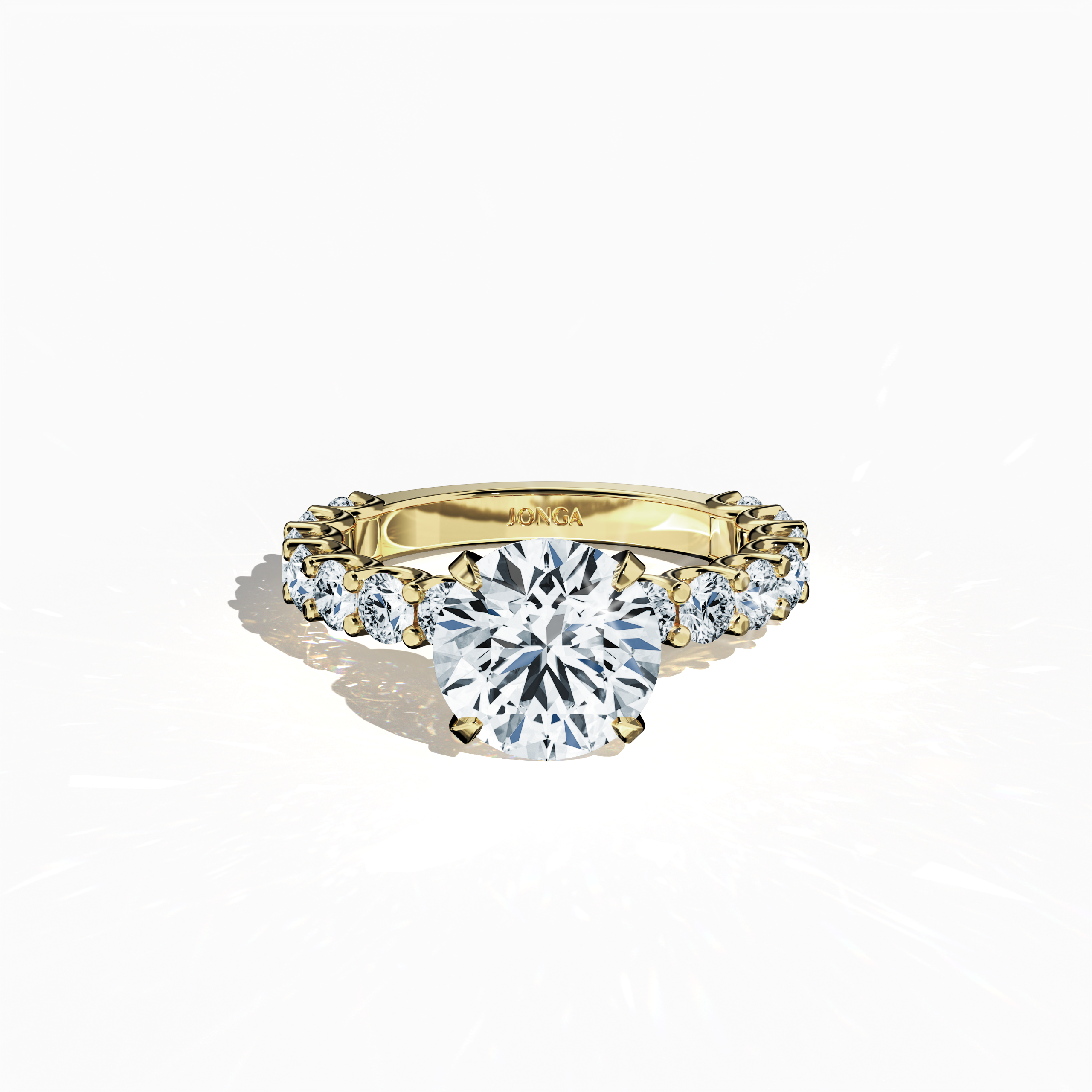 Solitaire eternity ring with 3 ct center in Yellow gold