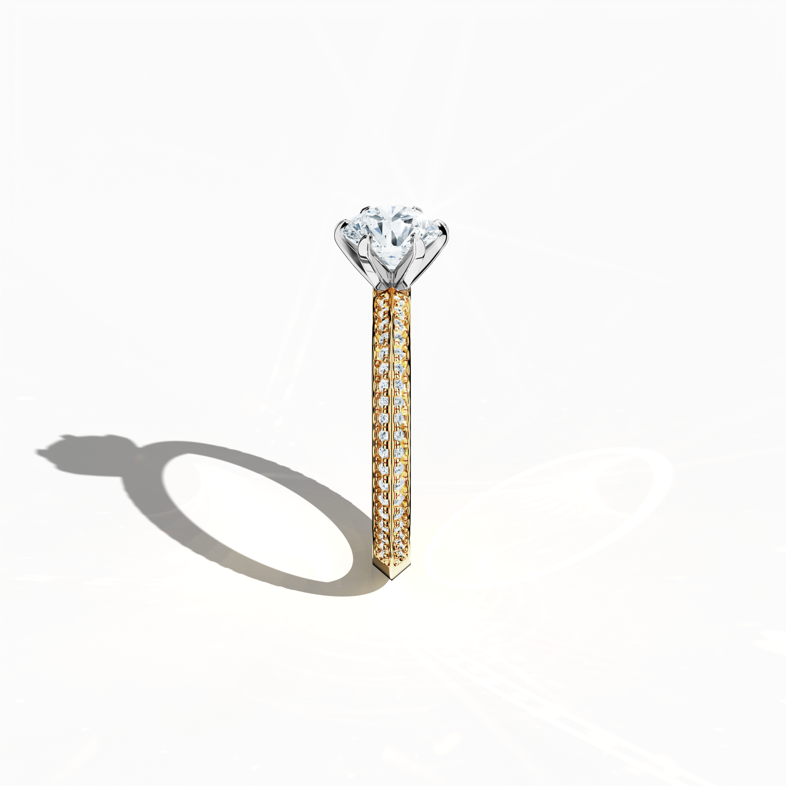 2s Solitaire ring paved -1.00ct in Yellow Gold