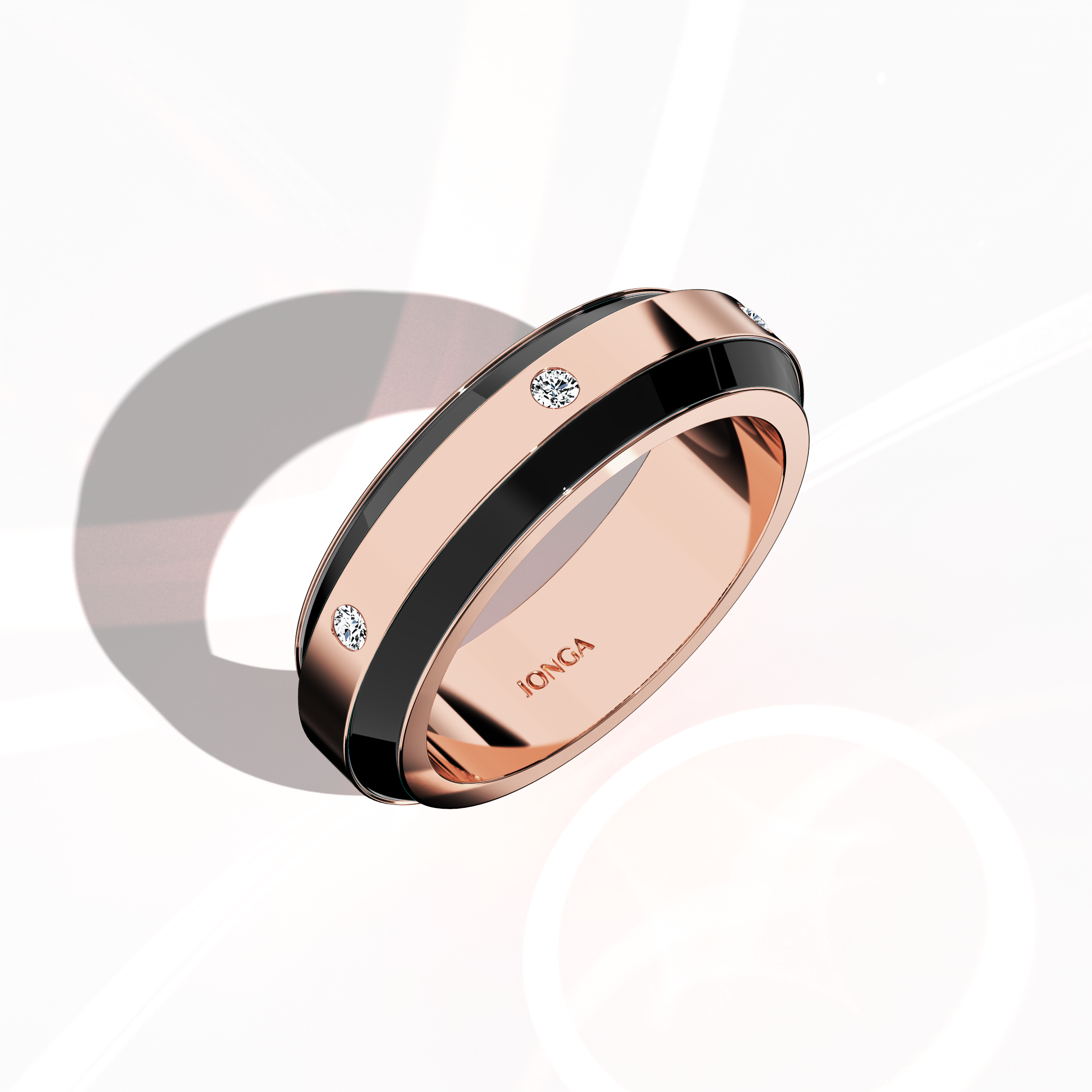 Black Enamel with 6 diamonds in Rose Gold