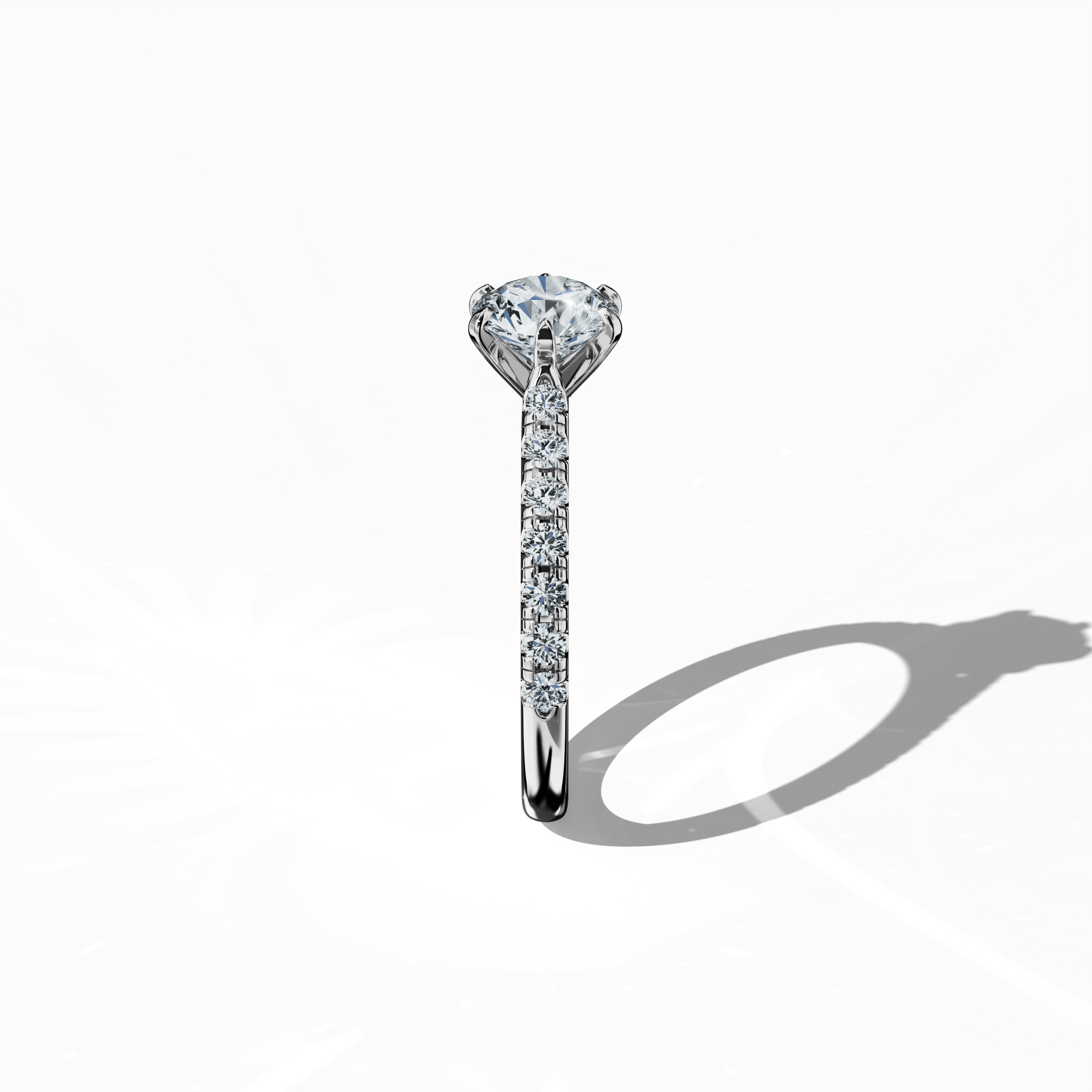 Slim Paved Solitaire Ring with 1 ct diamond in White Gold