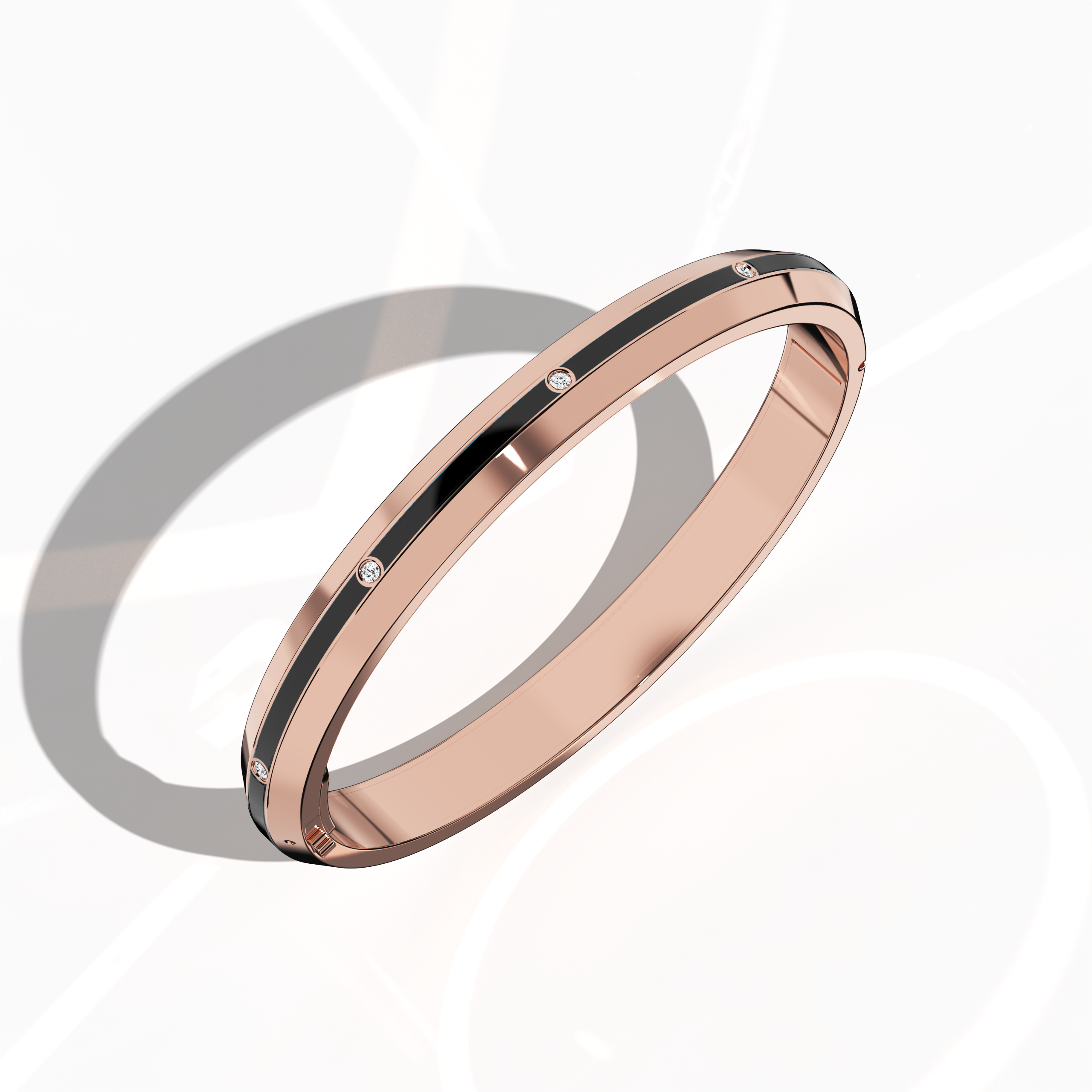 Center Step Black Enamel 9-Diamond Bangle In Rose Gold