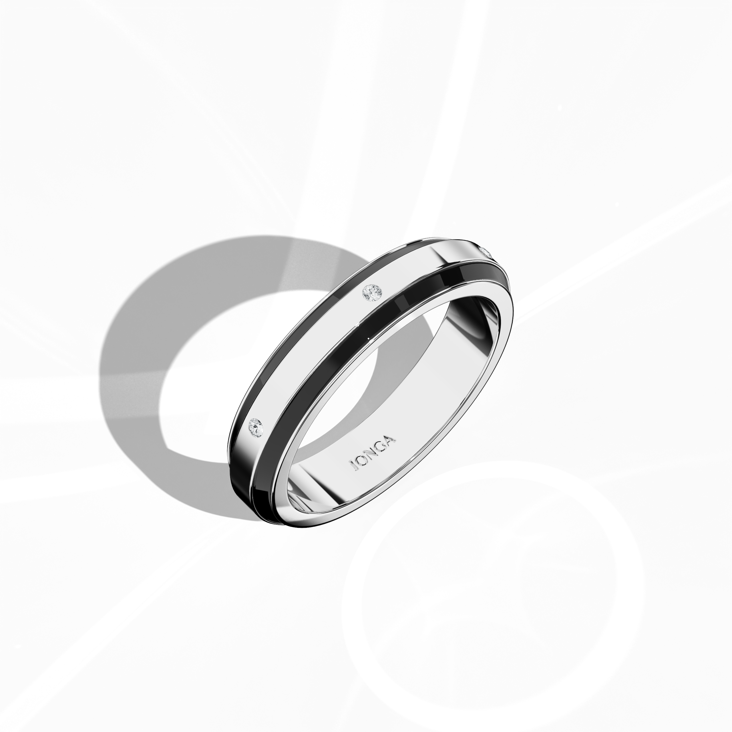 Black Enamel 6 diamond ring in White Gold for Her