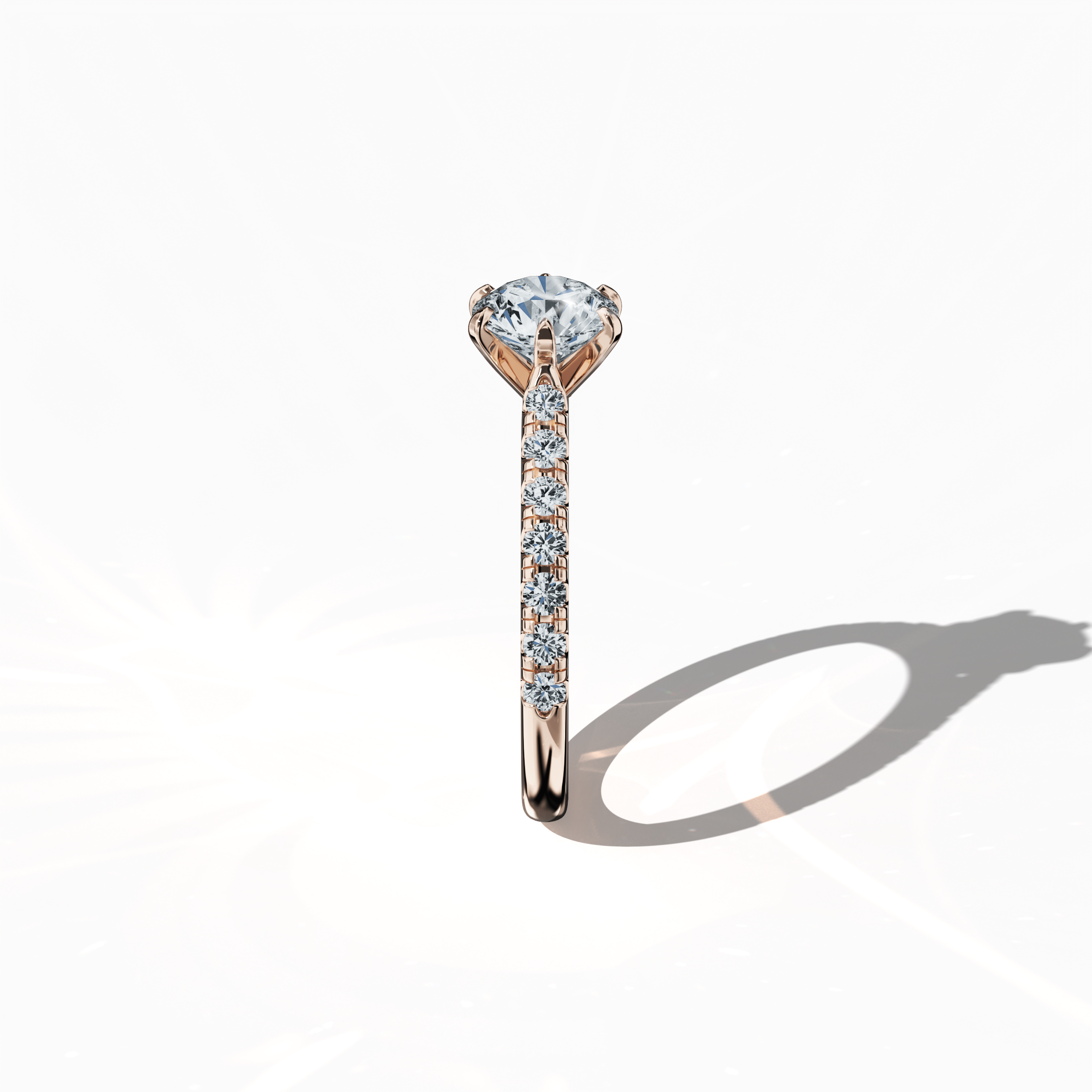 Slim Paved Solitaire Ring with 1 ct diamond in Rose gold