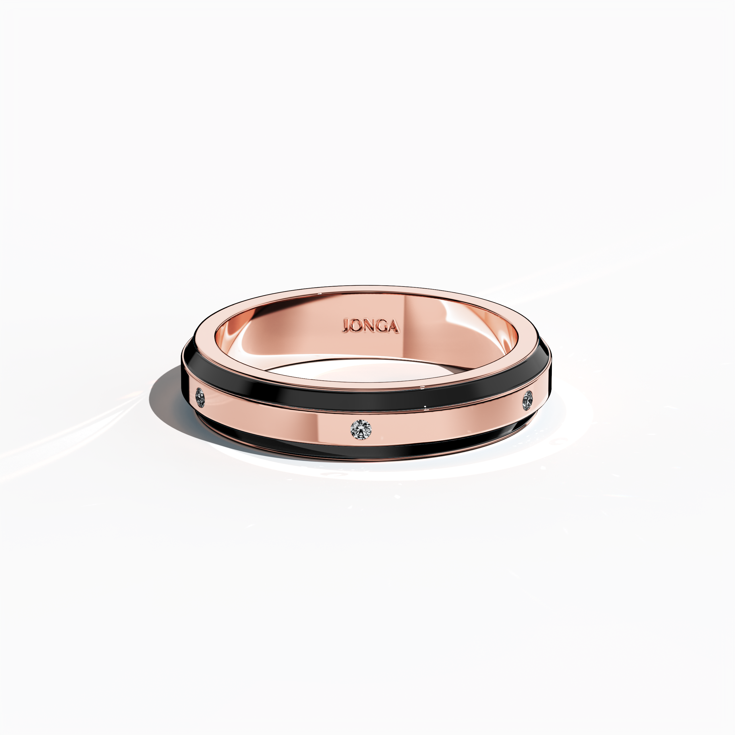 Black Enamel 6 diamond ring in Rose Gold for Her