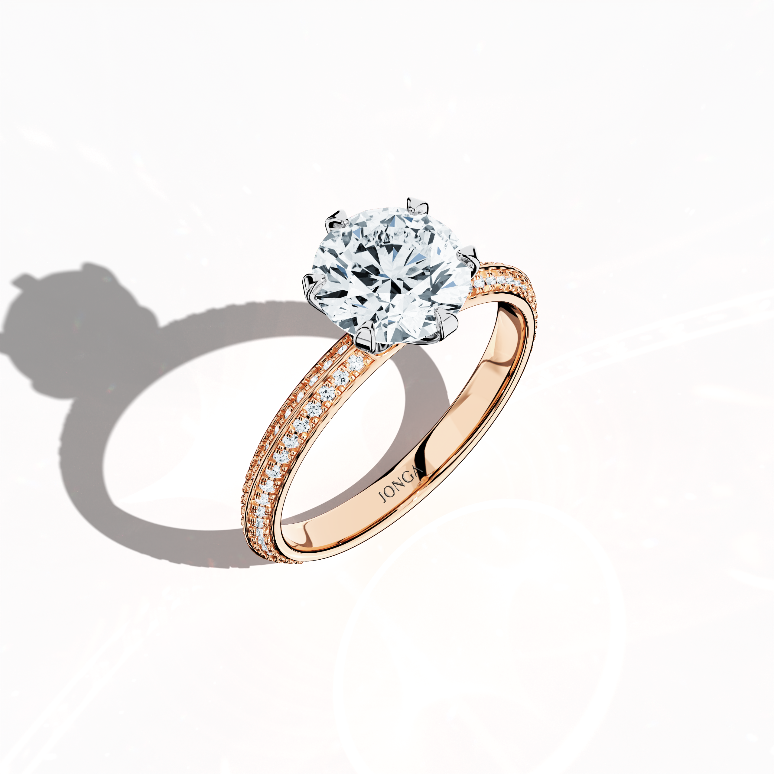 2s Solitaire ring paved-2.00ct Rose Gold