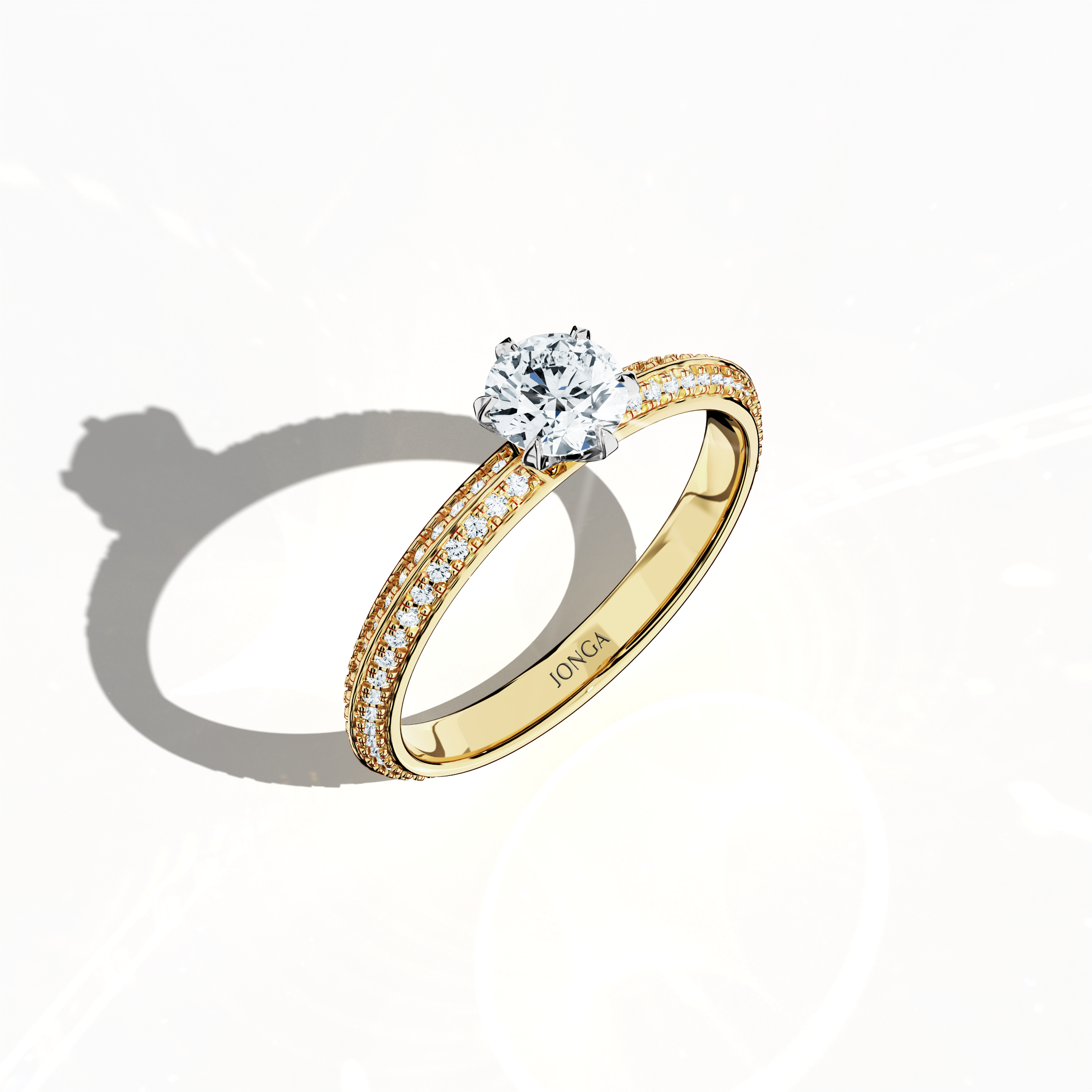 2s Solitaire ring paved-0.50ct in Yellow Gold