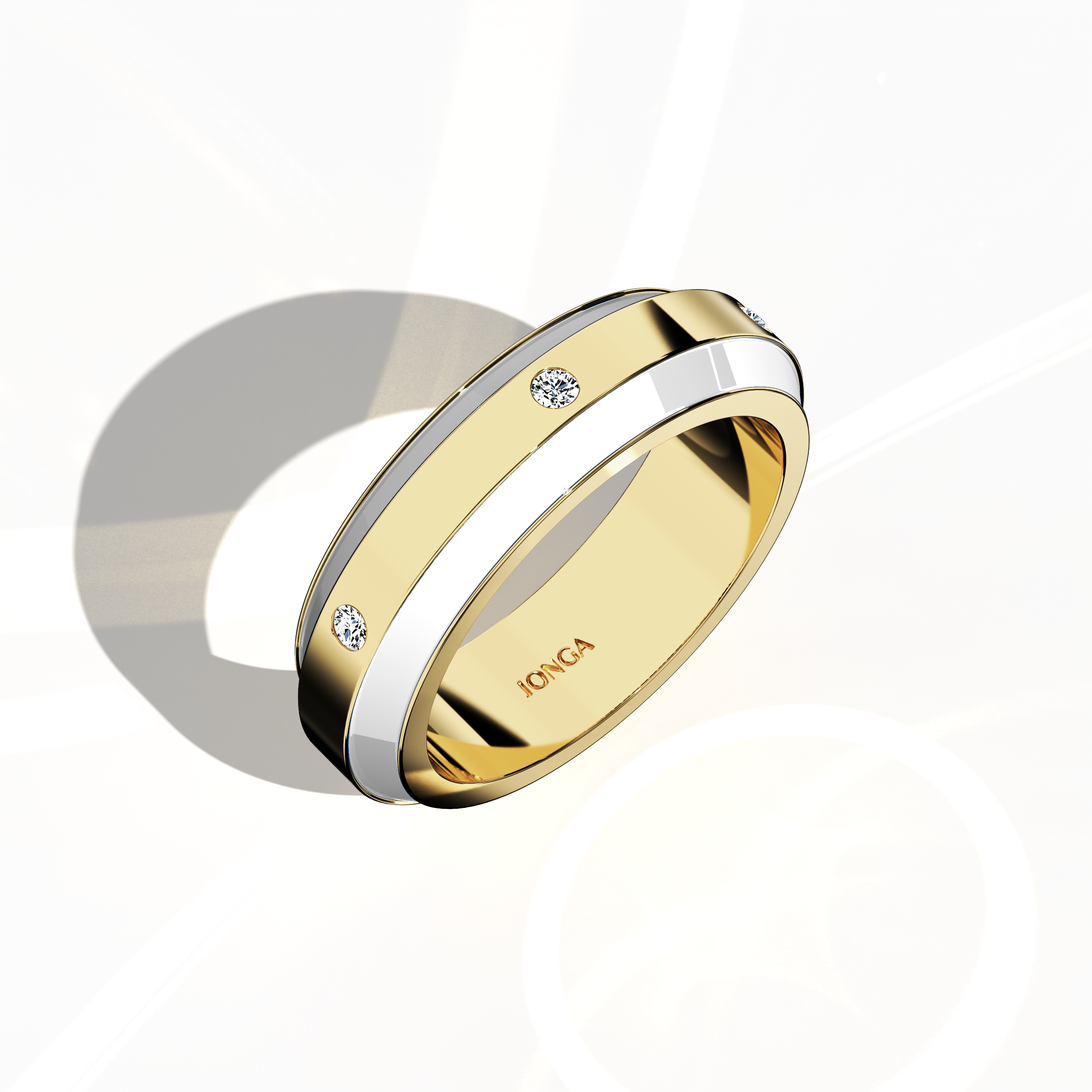 White Enamel with 6 diamonds in Yellow Gold