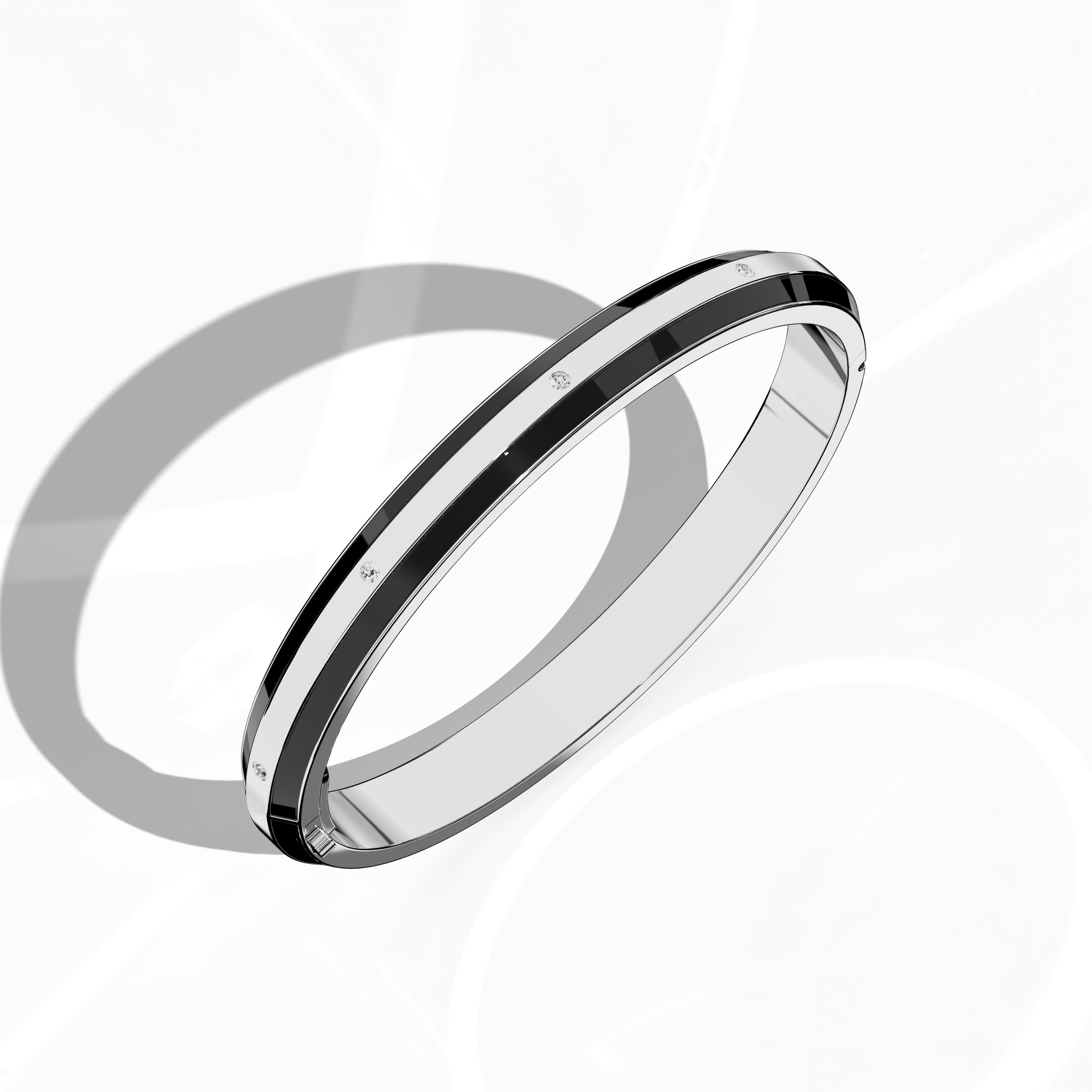 Black Enamel With 9-Diamonds Bangle In White Gold