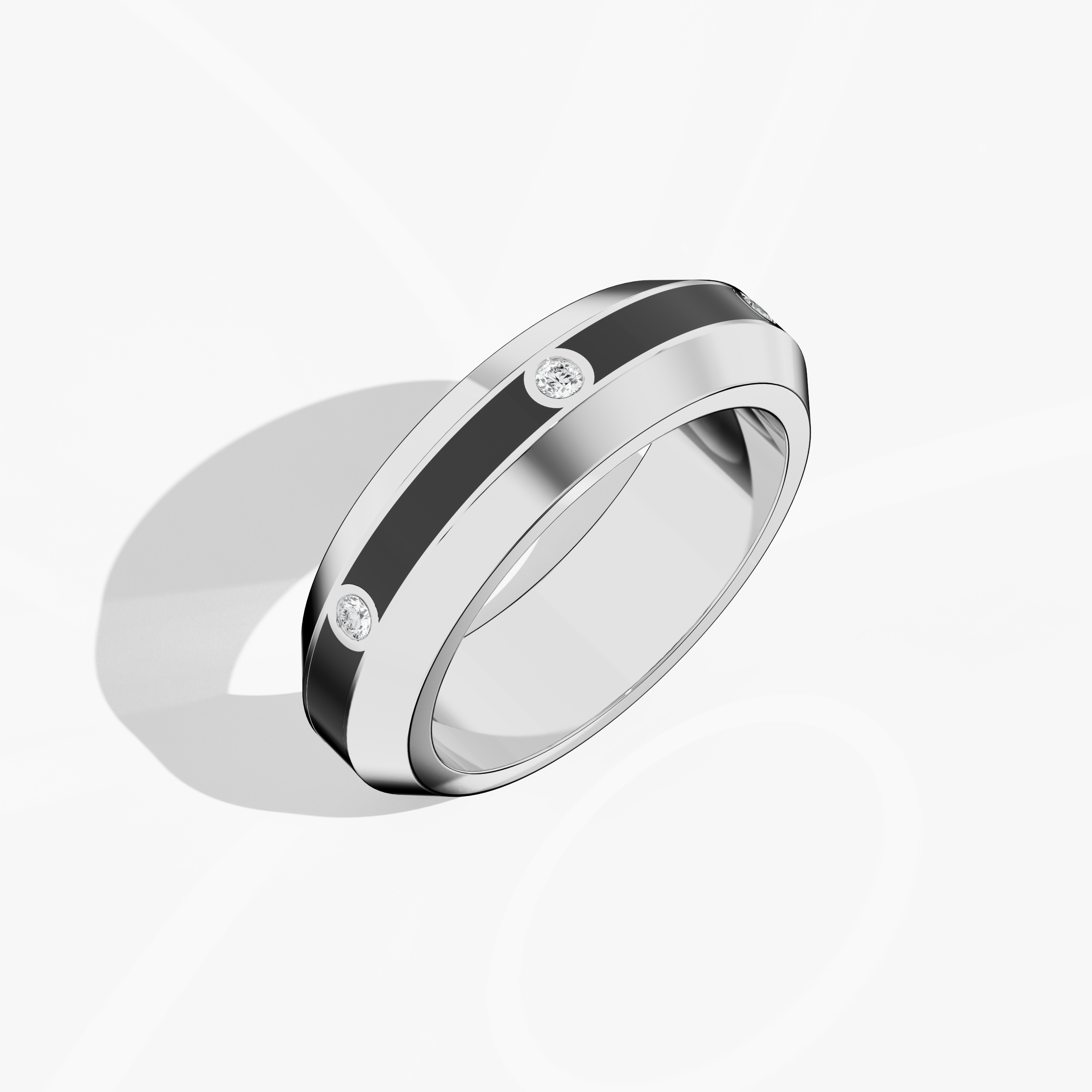 Center step black Enamel 6 diamond ring in White Gold