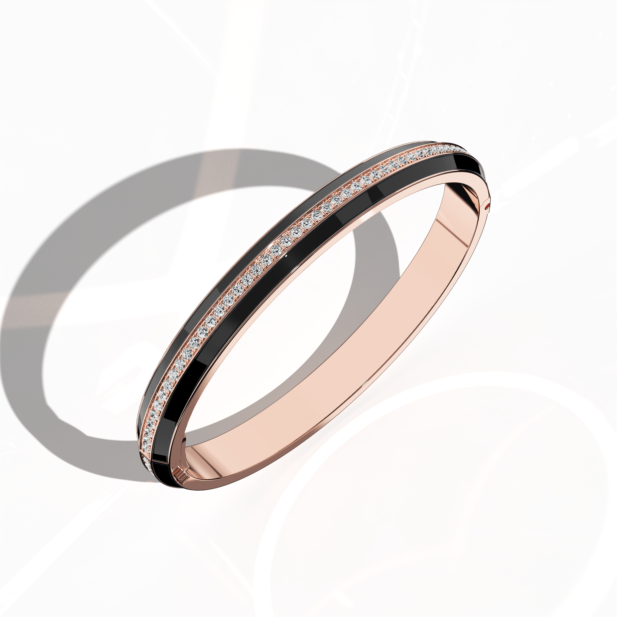 Black Enamel Paved Bangle In Rose Gold