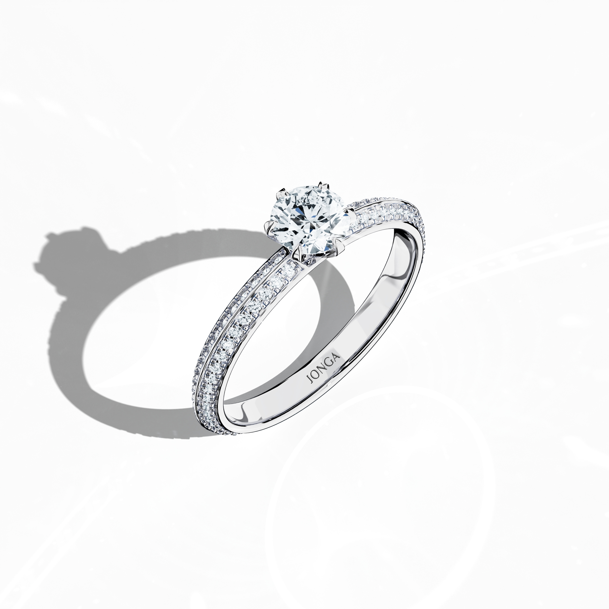 2s Solitaire ring paved-0.50ct in White Gold