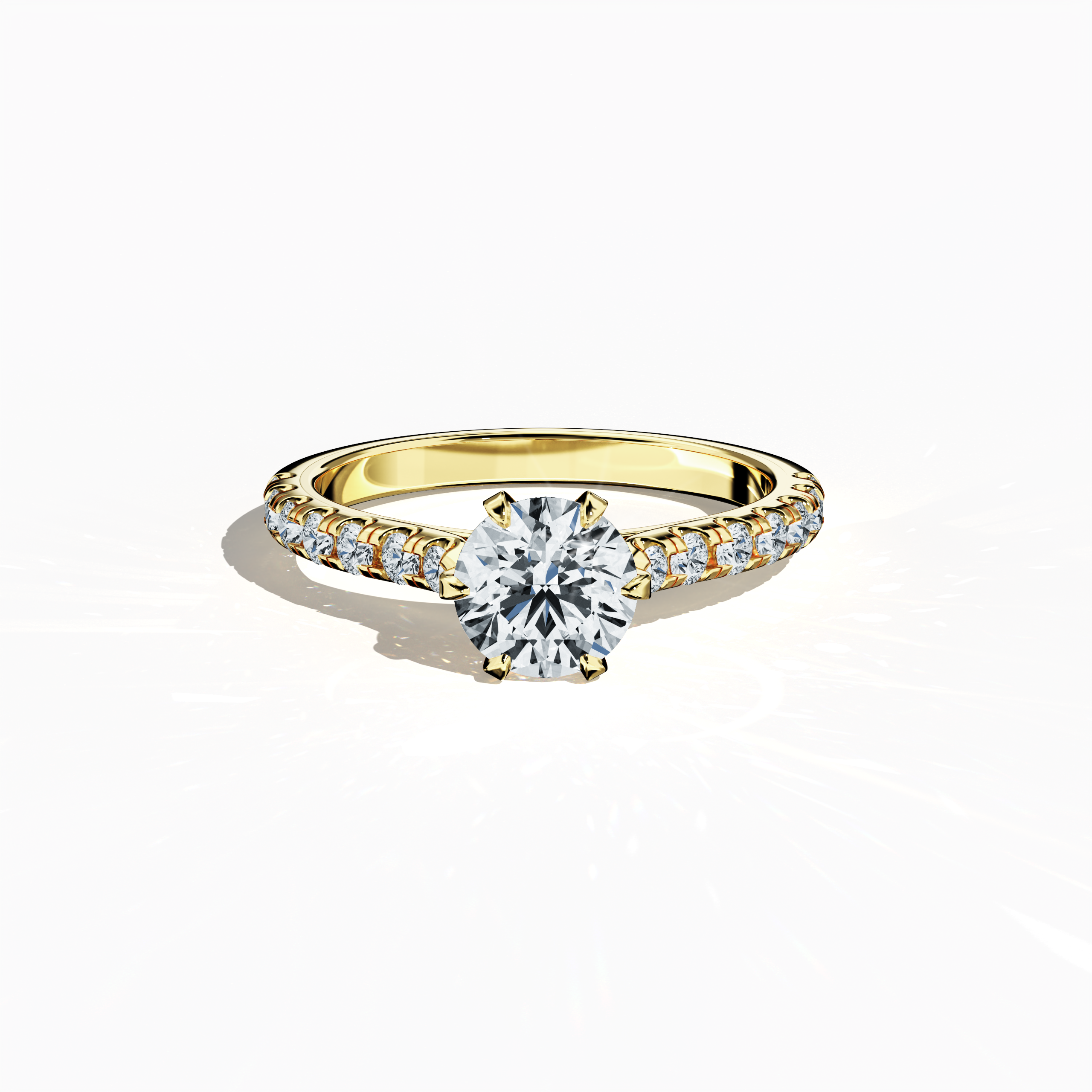 Slim Paved Solitaire Ring with 1 ct diamond in Yellow gold