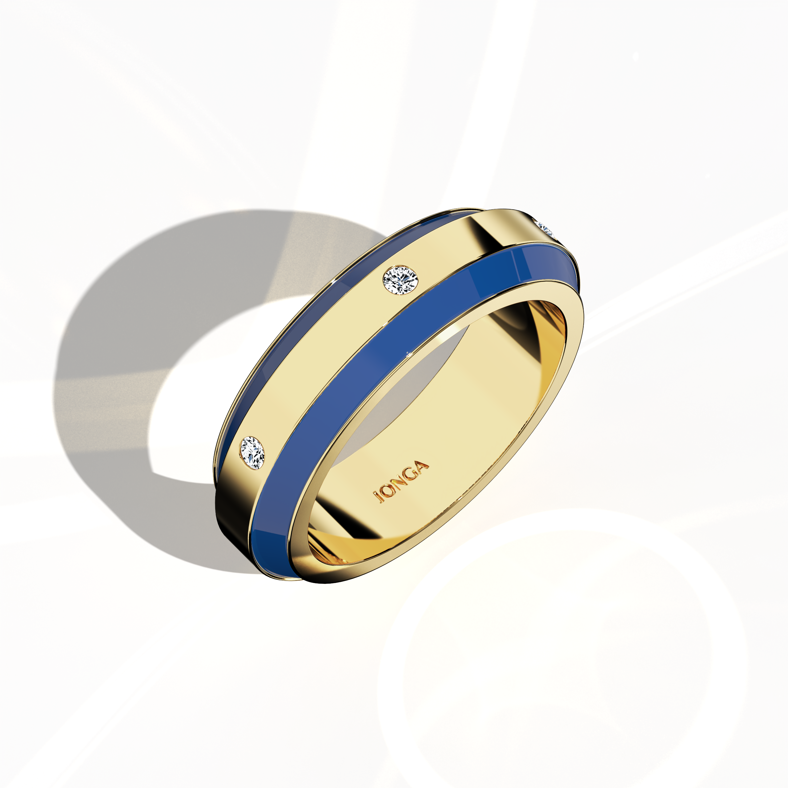 Jonga Blue Enamel with 6 diamonds in Yellow Gold