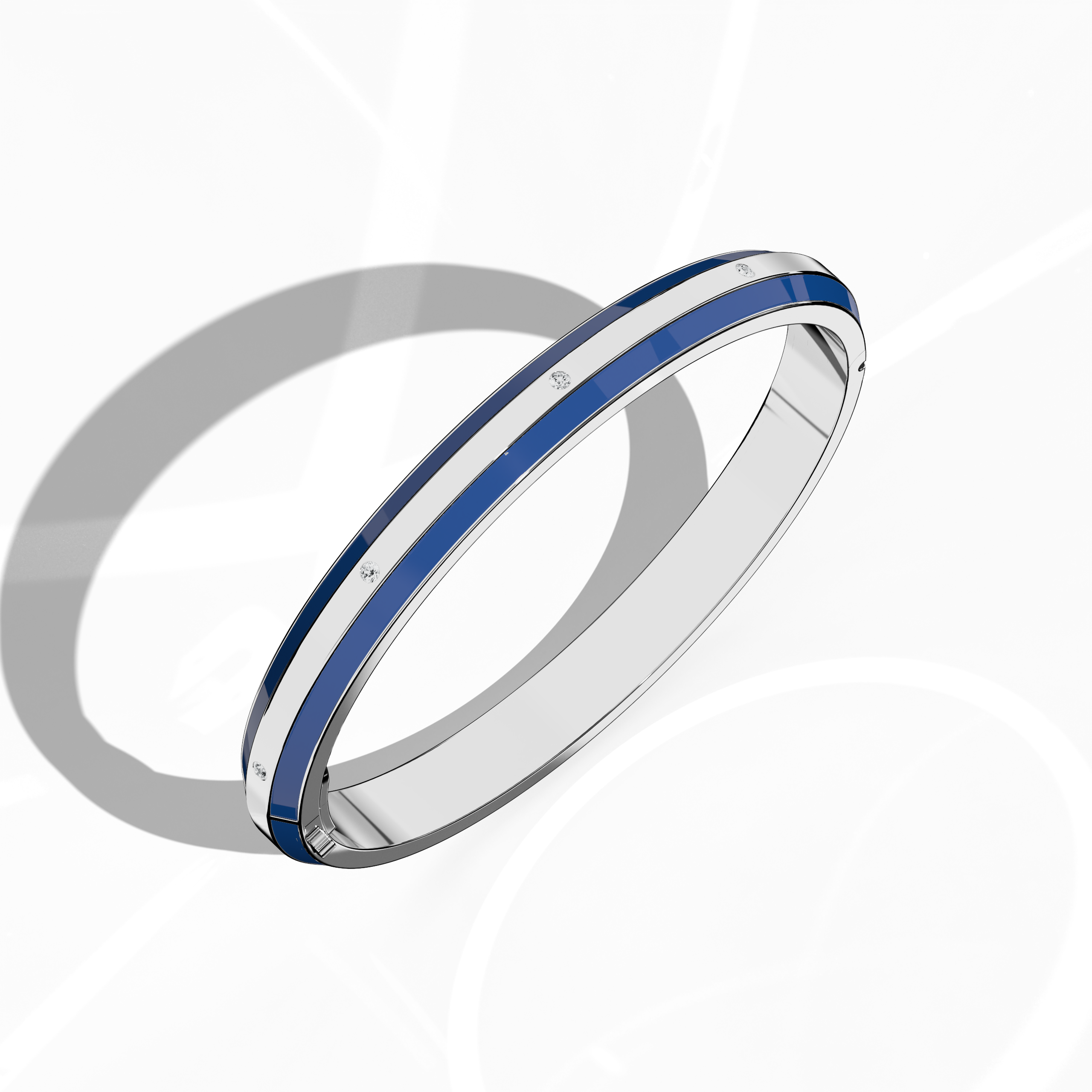 Blue Enamel With 9-Diamonds Bangle In White Gold