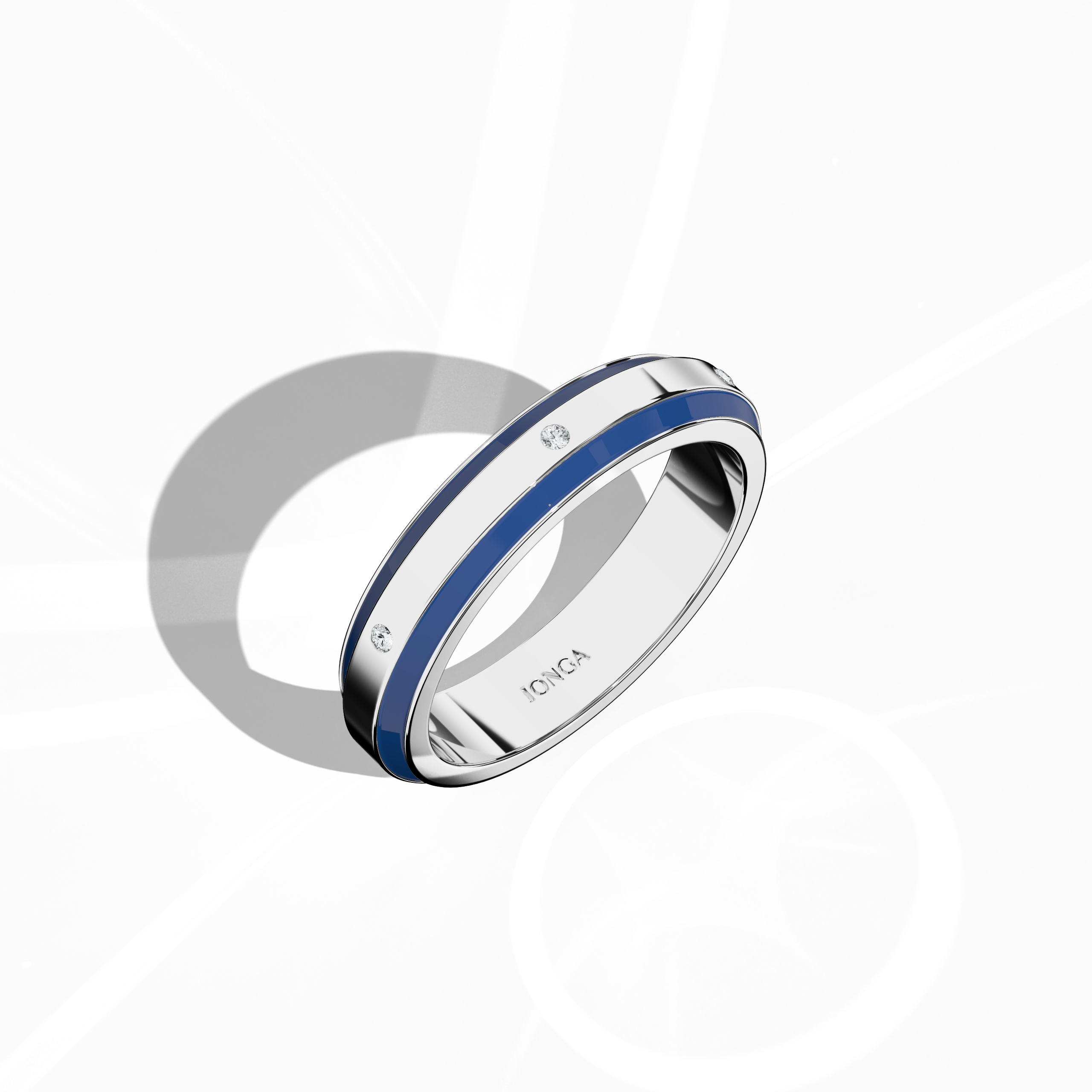 Jonga Blue Enamel 6 diamond ring in White Gold for Her