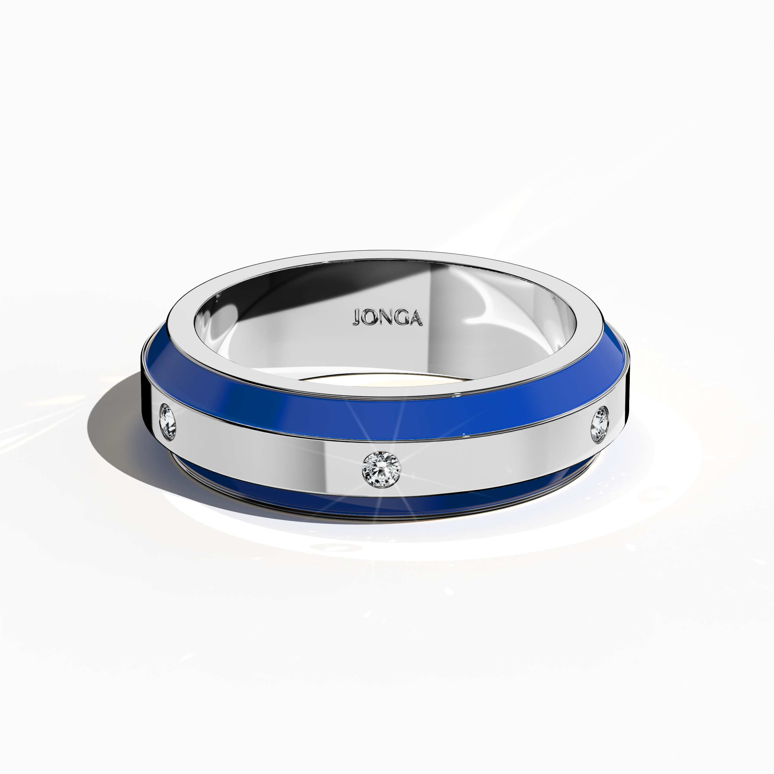 Jonga Blue Enamel with 6 diamonds in White Gold