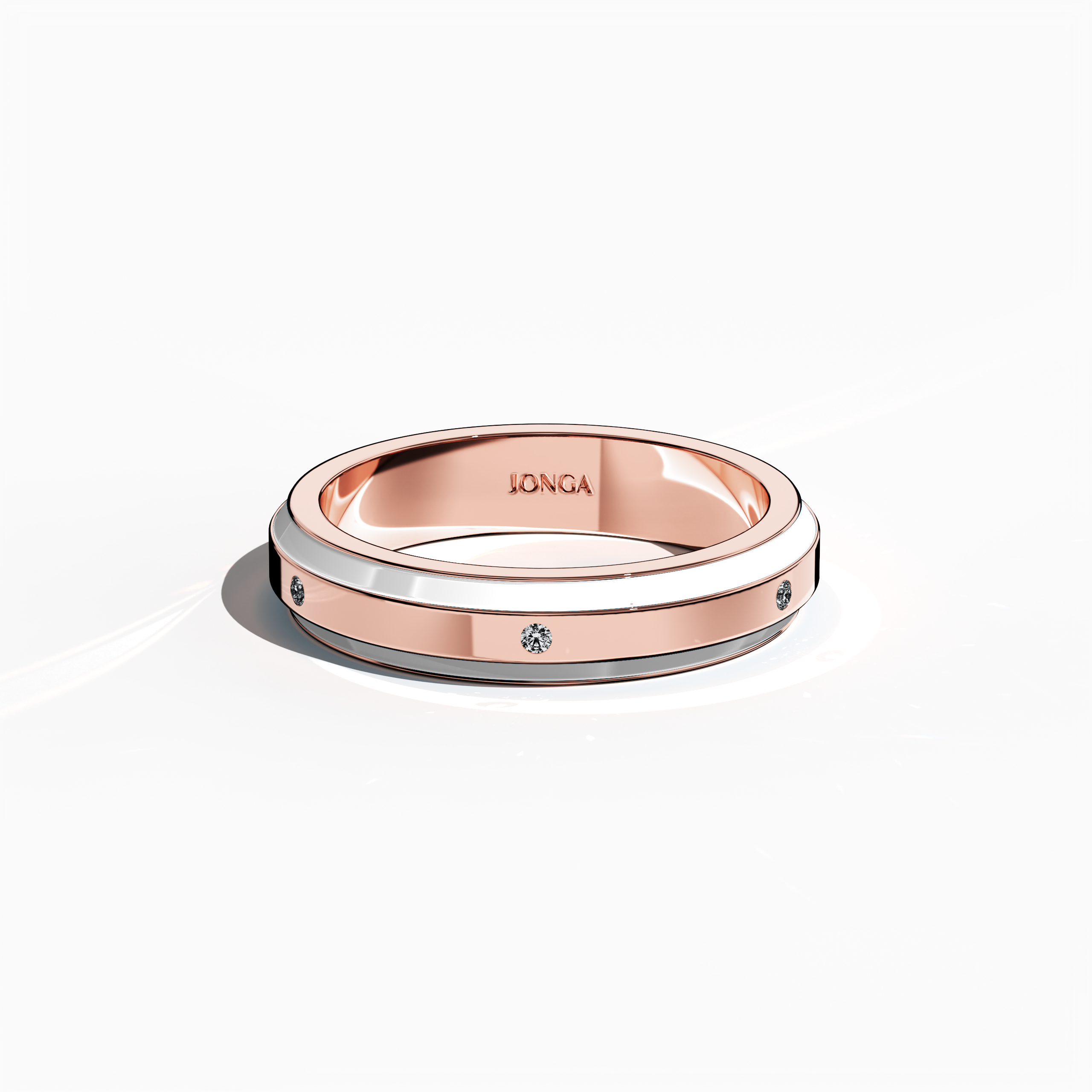 White Enamel 6 diamond ring in Rose Gold for Her