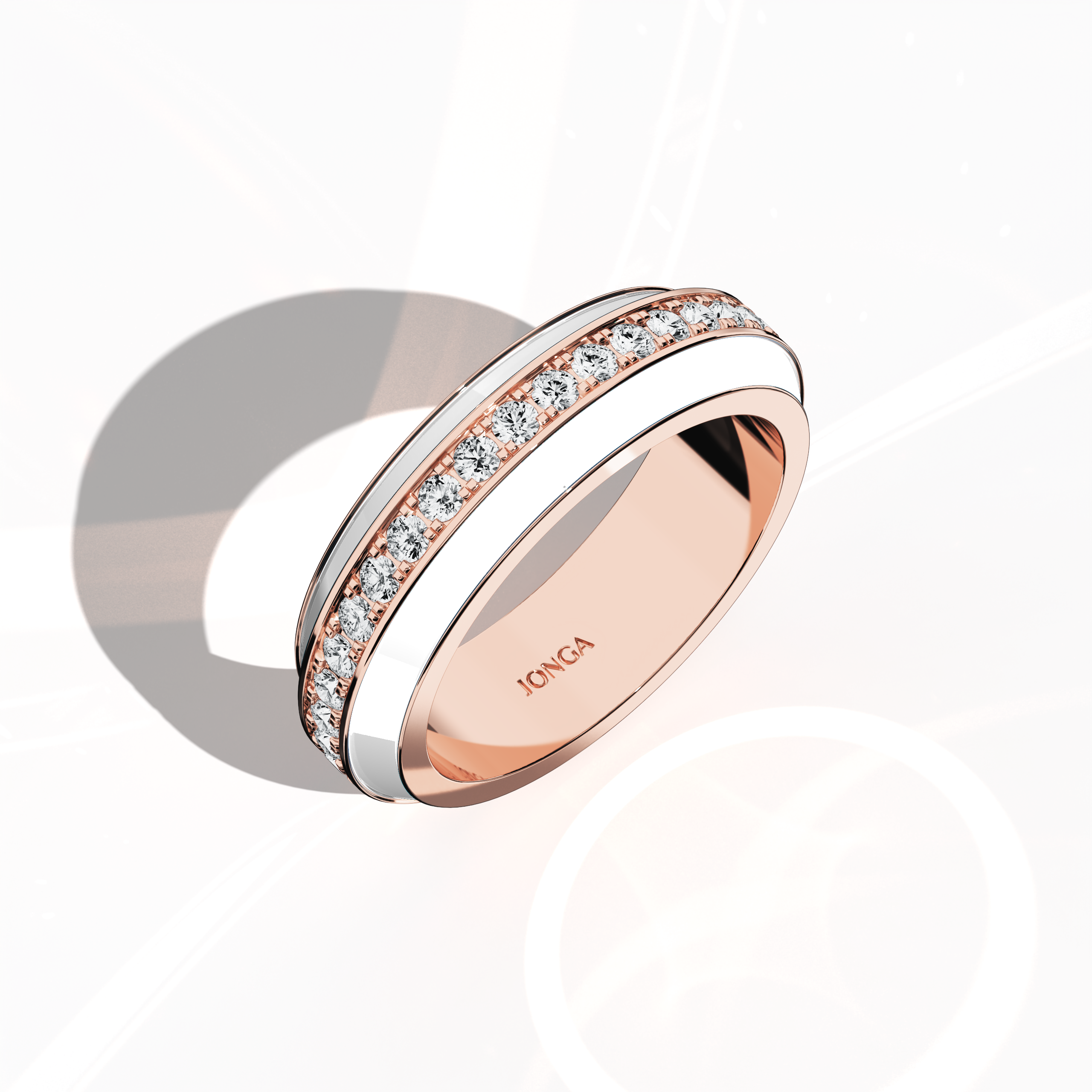 White Enamel Paved in Rose Gold