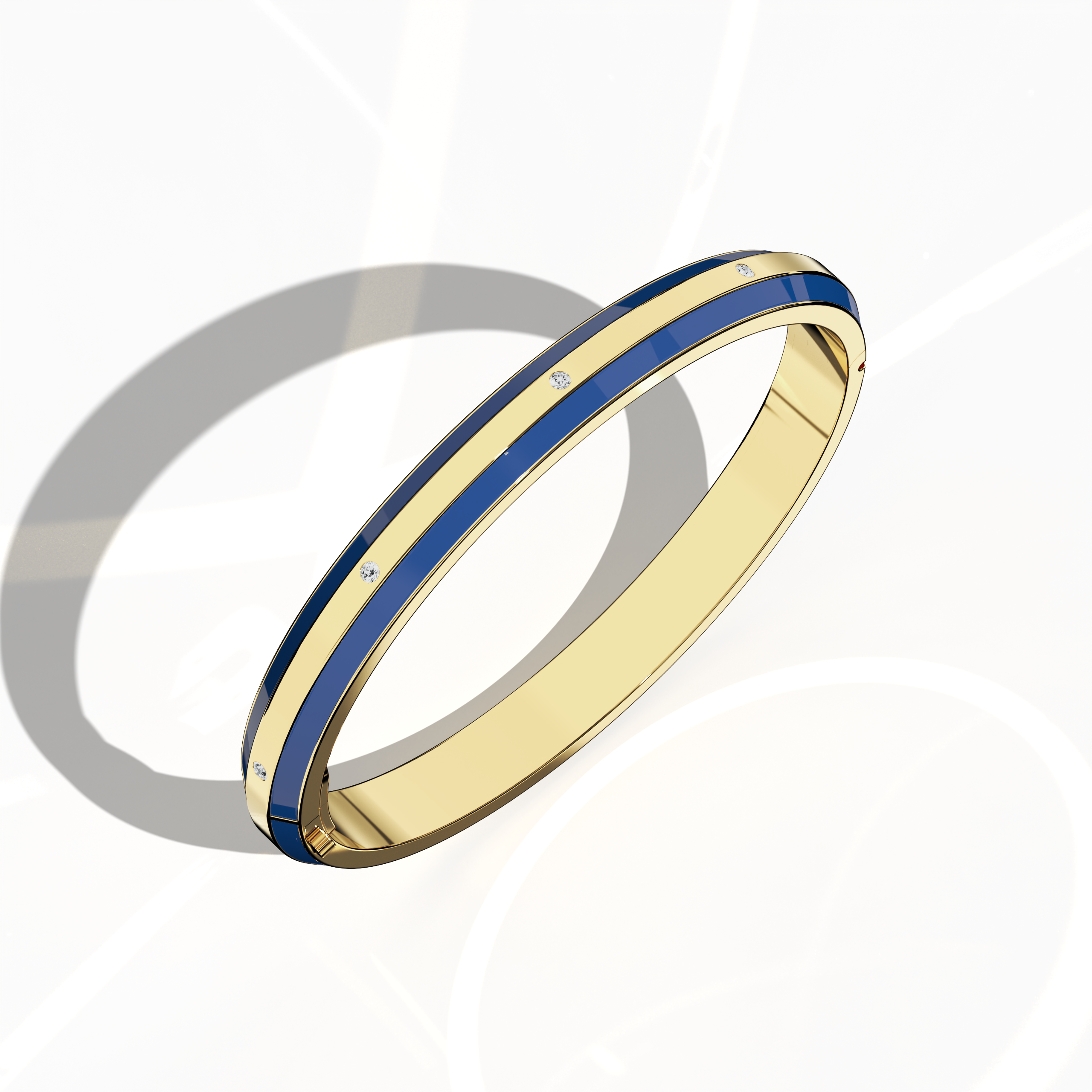 Blue Enamel With 9-Diamonds Bangle In Yellow Gold