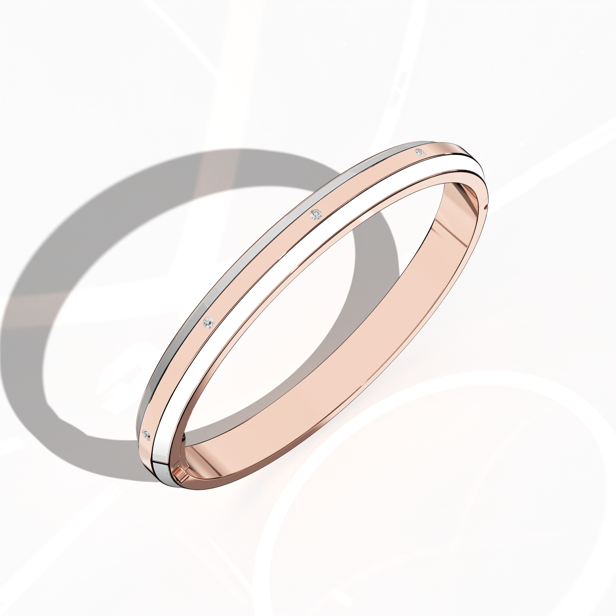 White Enamel With 9-Diamonds Bangle In Rose Gold