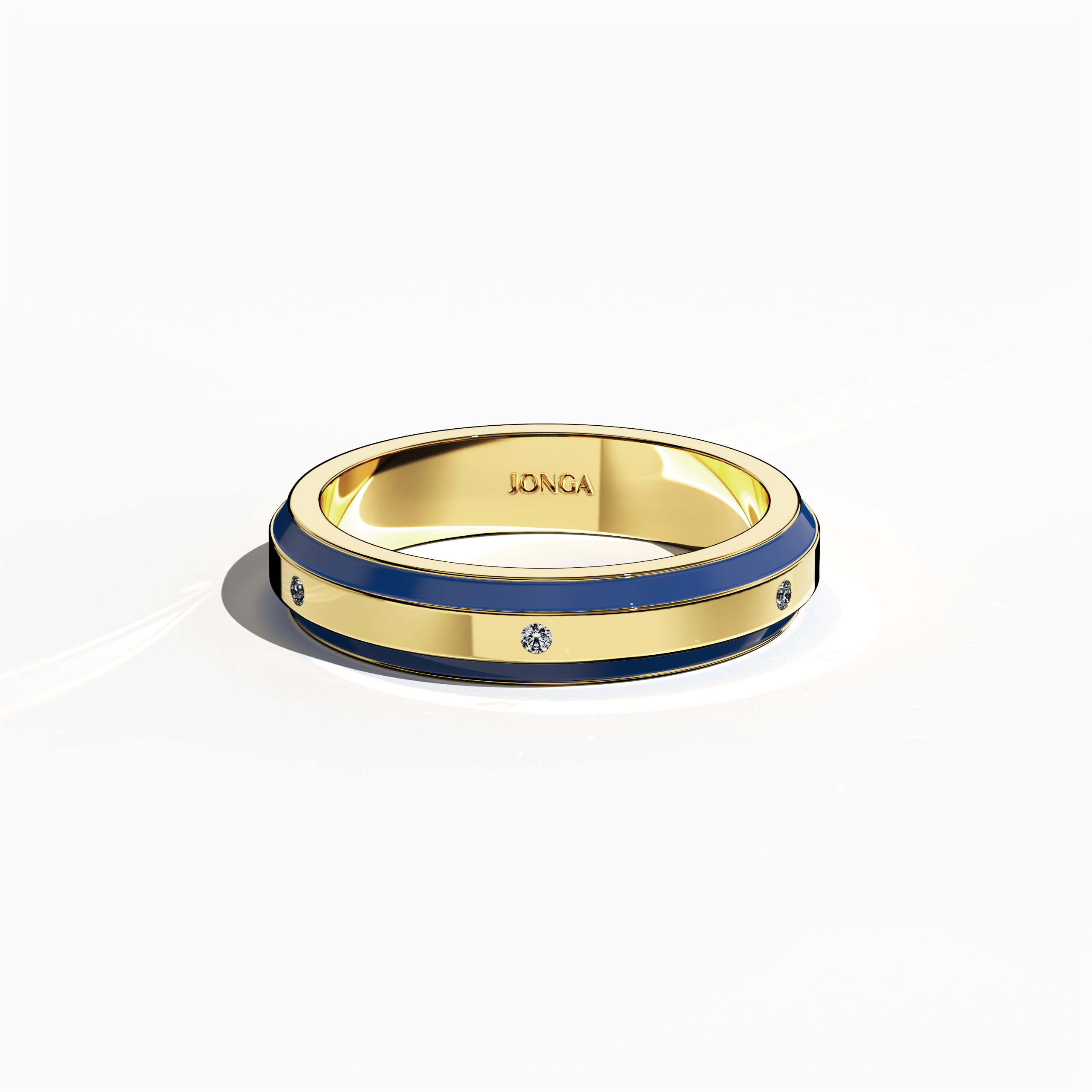 Viewed from a sleeping front top angle, this six diamond enamel ring in yellow gold with striking blue enamel exhibits a refined band with six expertly arranged diamonds (up to 0.05 carat). Its glossy blue finish and meticulous craftsmanship merge modern design with lavish luxury. Known as Elegant Fusion, Modern Radiance, Timeless Chic, Luxe Harmony, Classic Splendor, and Contemporary Brilliance—and echoing gold names aurum and oro—this piece exudes stylish precision. Keywords: refined, bold, modern.