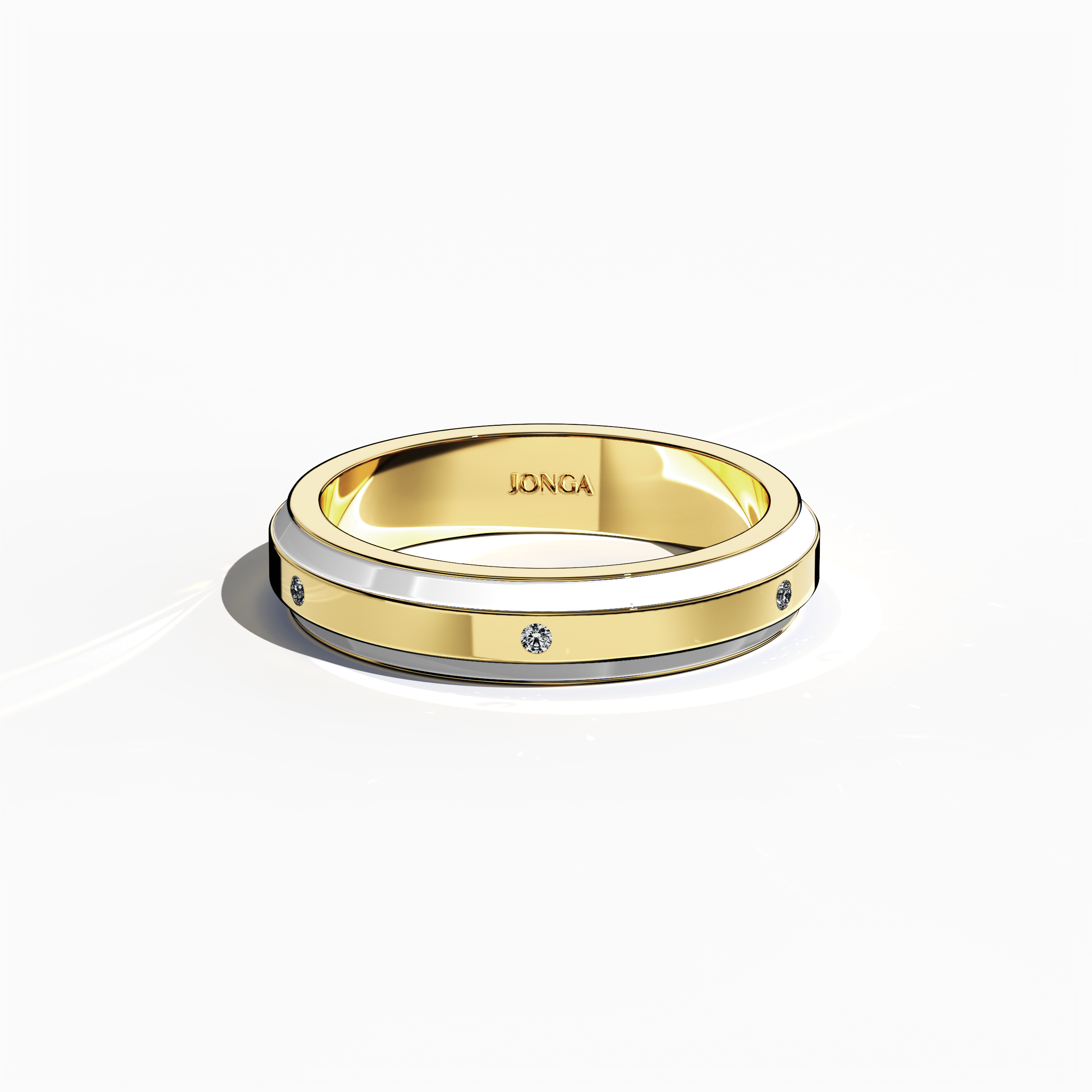 Seen from a sleeping front top angle, this six diamond enamel ring in yellow gold with white enamel reveals a refined band featuring six meticulously set diamonds (up to 0.05 carat) in a linear design. The glossy enamel finish and precise craftsmanship emphasize modern elegance and timeless luxury. Branded as Elegant Fusion, Modern Radiance, Timeless Chic, Luxe Harmony, Classic Splendor, and Contemporary Brilliance—and reflecting gold as aurum and oro—this piece exudes sophisticated charm. Keywords: refined
