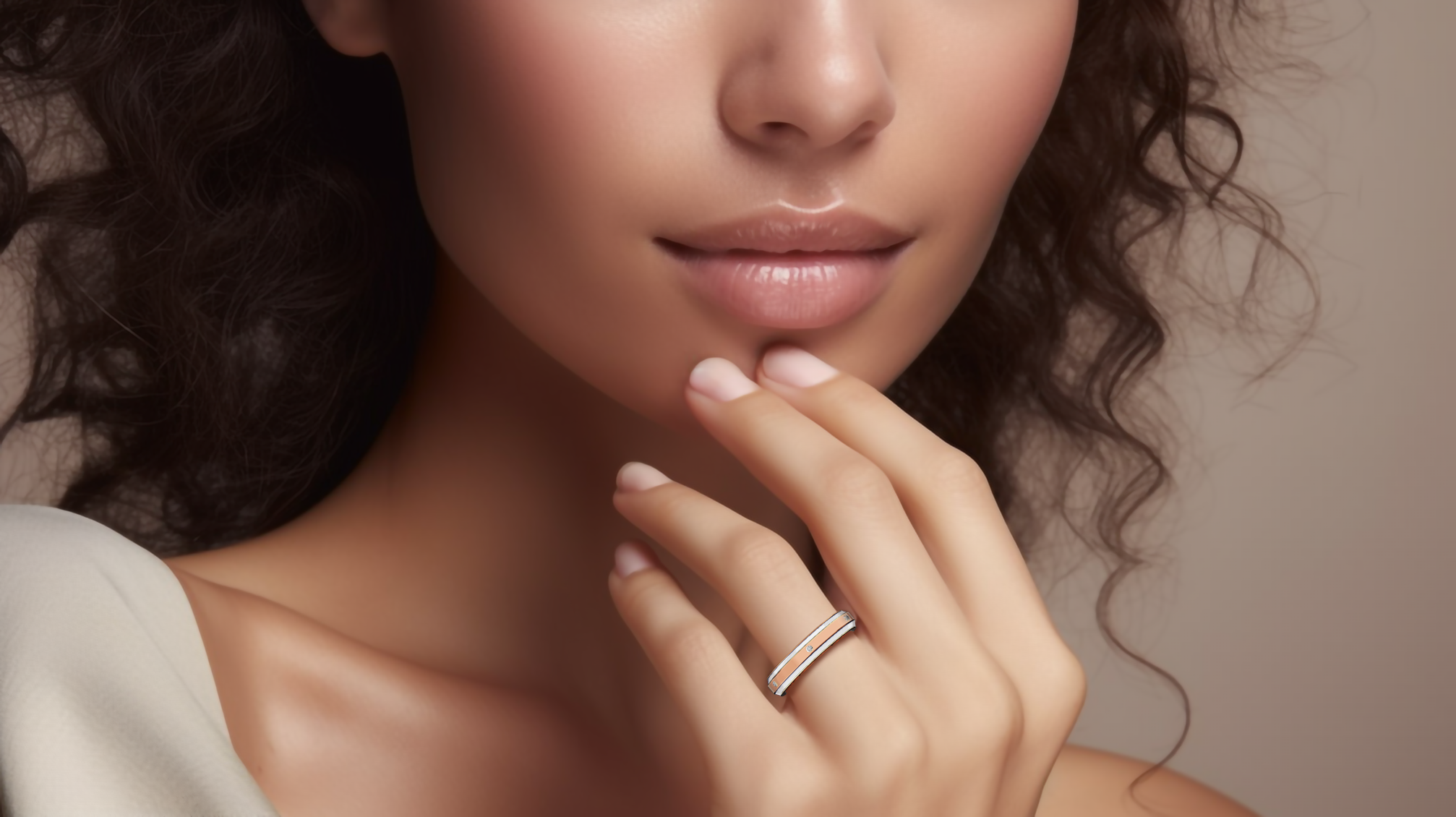 Adorned on her finger, this captivating six diamond enamel ring in rose gold with a luminous white enamel finish radiates feminine grace and contemporary sophistication. The band boasts a centered array of six meticulously set diamonds (up to 0.05 carat total), with a glossy enamel polish that accentuates the soft interplay of warm rose tones and crisp white. Celebrated as Elegant Fusion, Modern Radiance, Timeless Chic, Luxe Harmony, Classic Splendor, and Contemporary Brilliance.