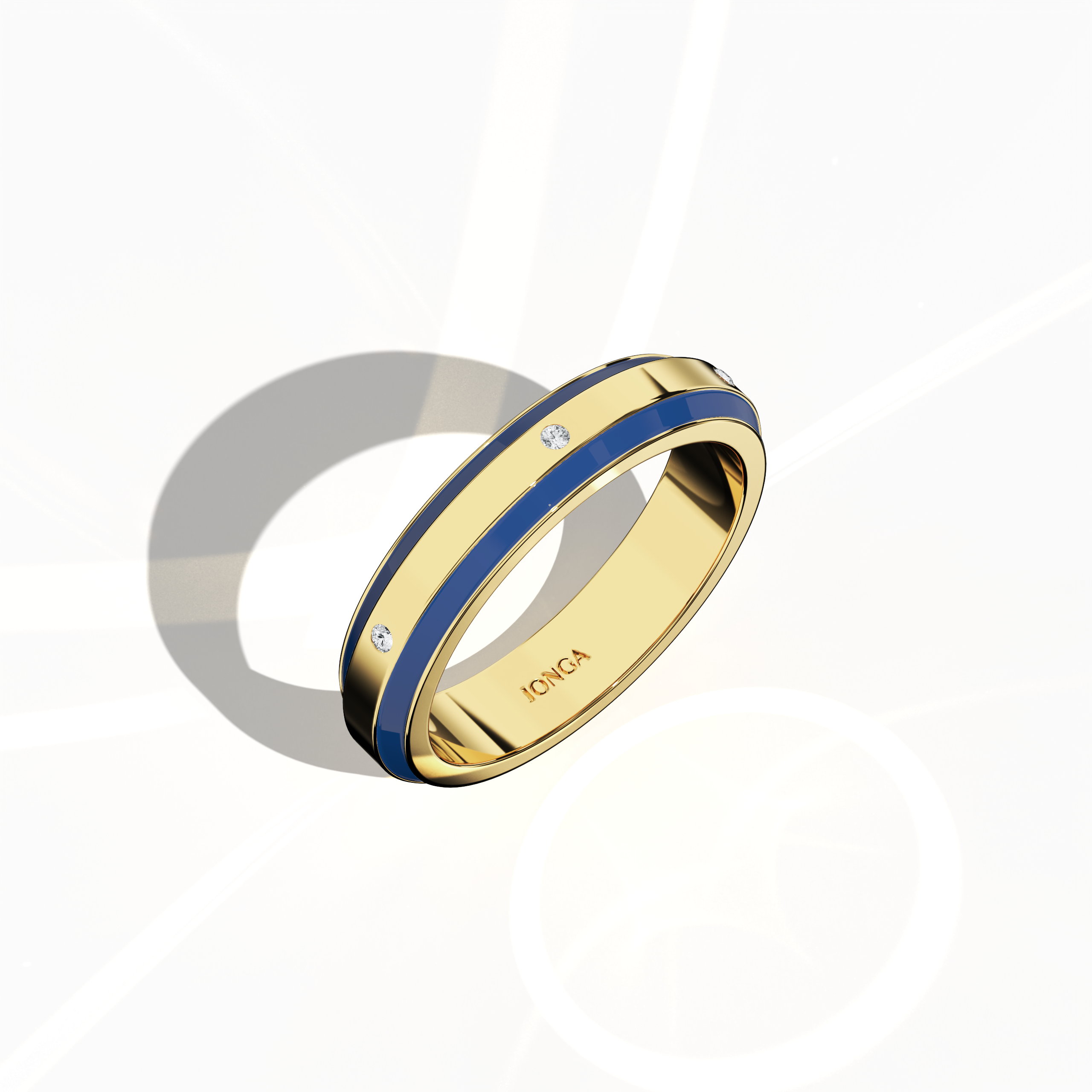 Jonga Blue Enamel 6 diamond ring in Yellow Gold for Her