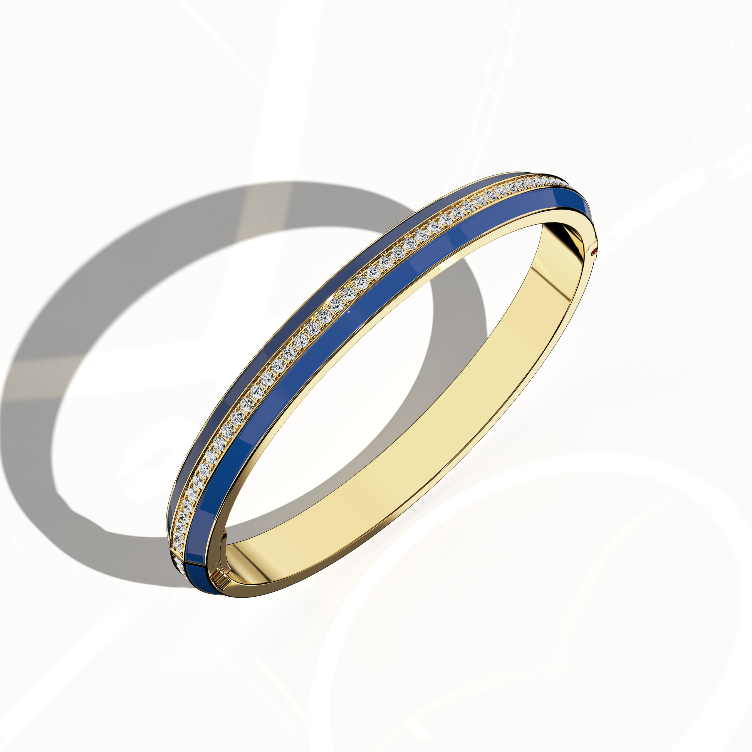 Blue Enamel Paved Bangle In Yellow Gold