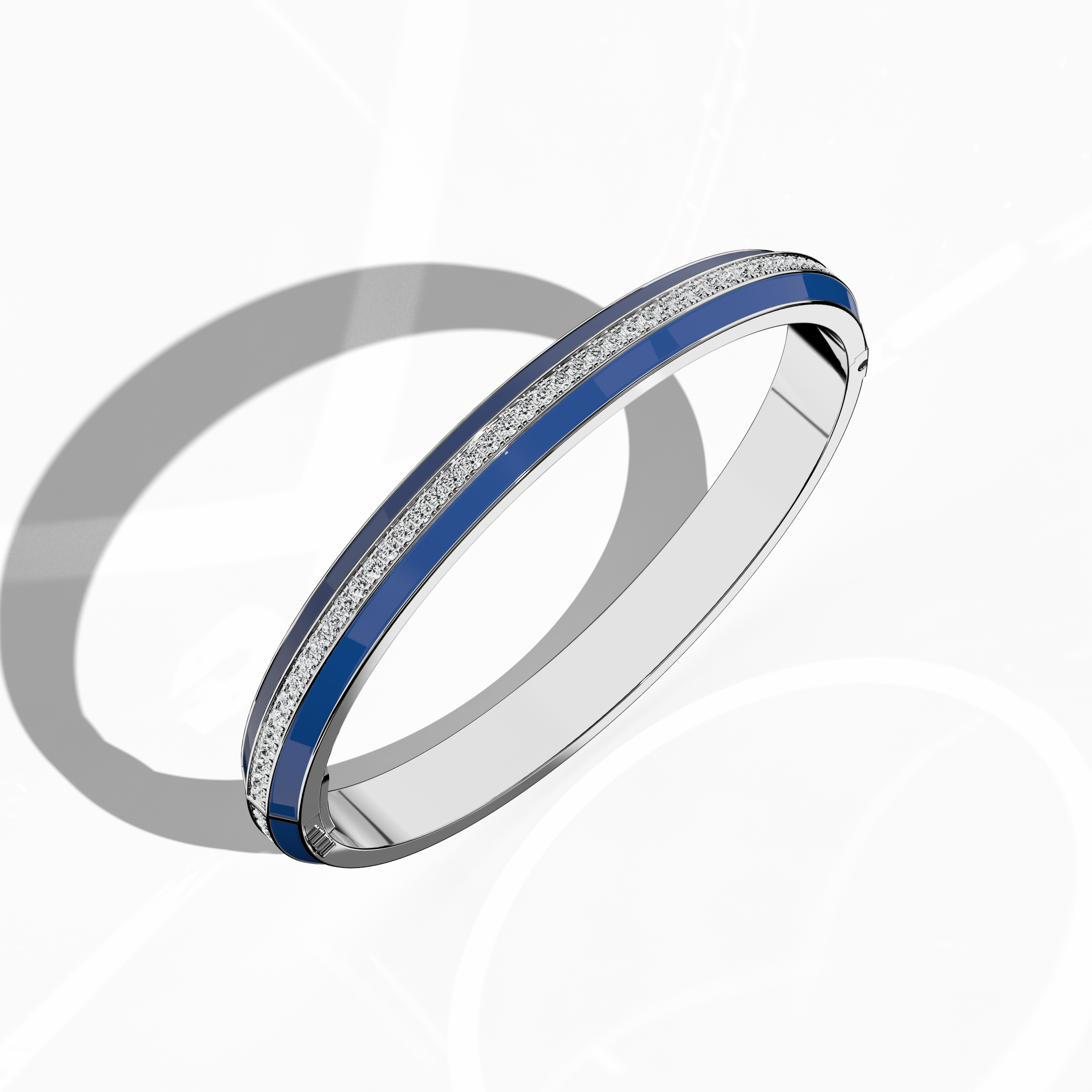 Blue Enamel Paved Bangle In White Gold