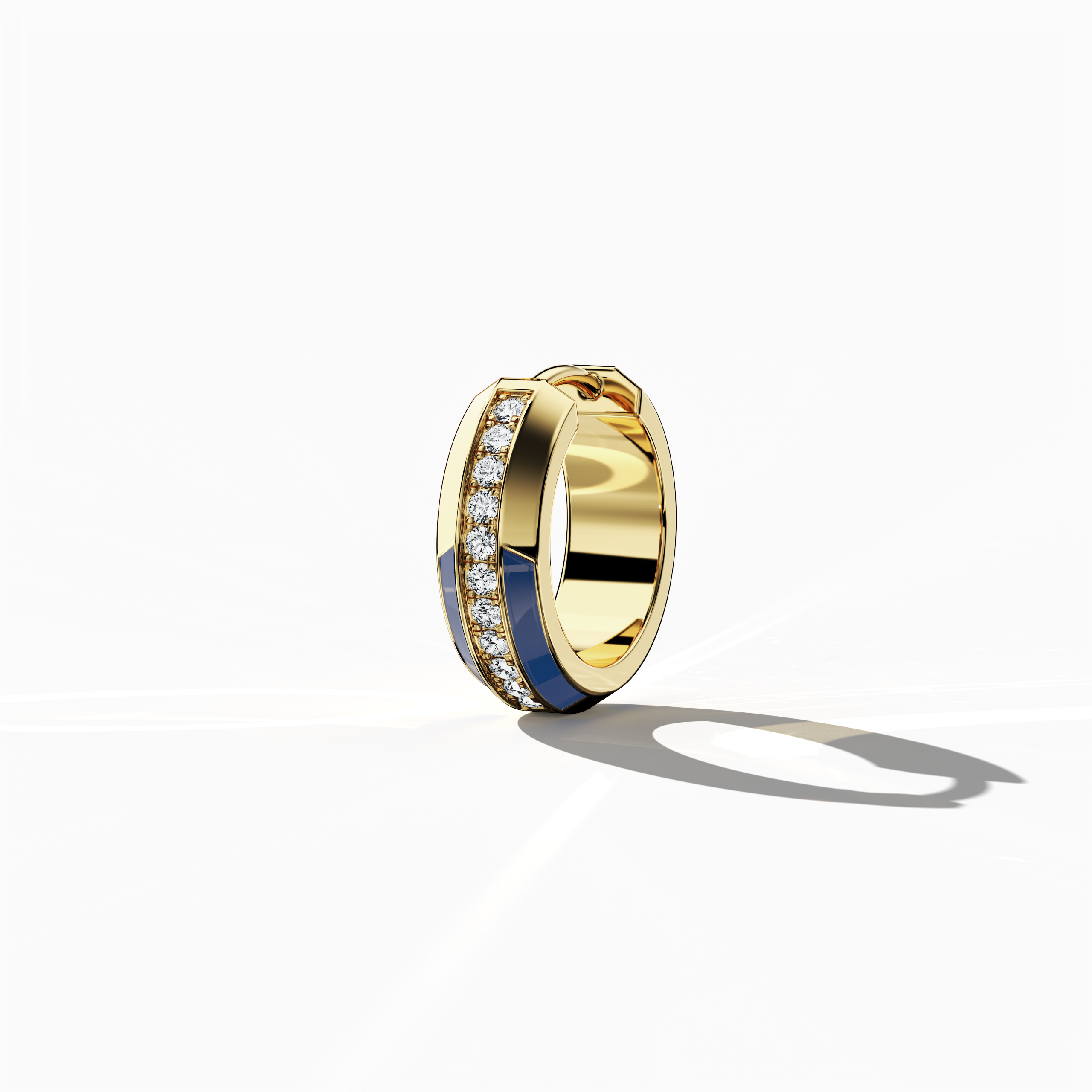 Jonga Blue Enamel Paved Stud in Yellow Gold