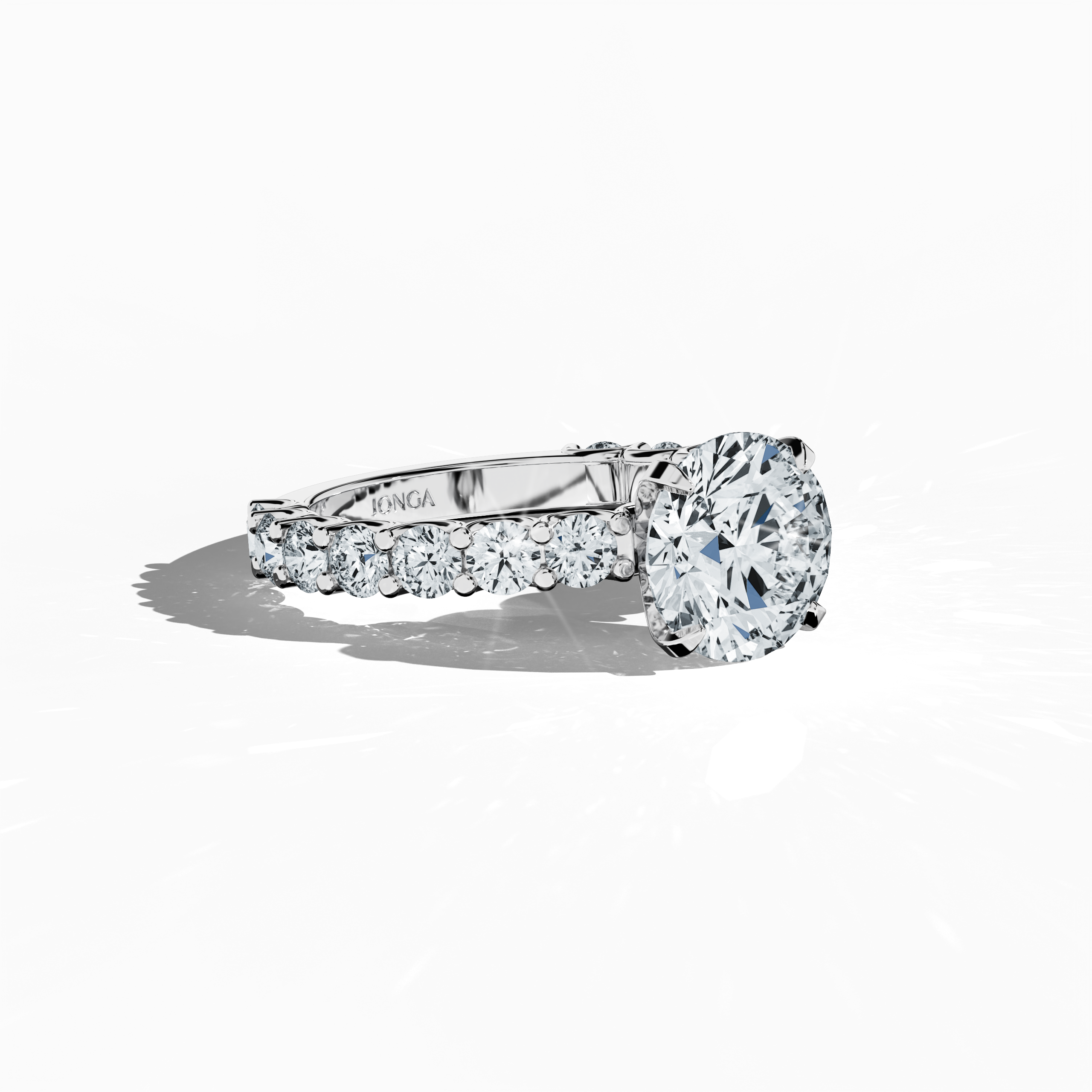 Solitaire eternity ring with 3 ct center in white gold