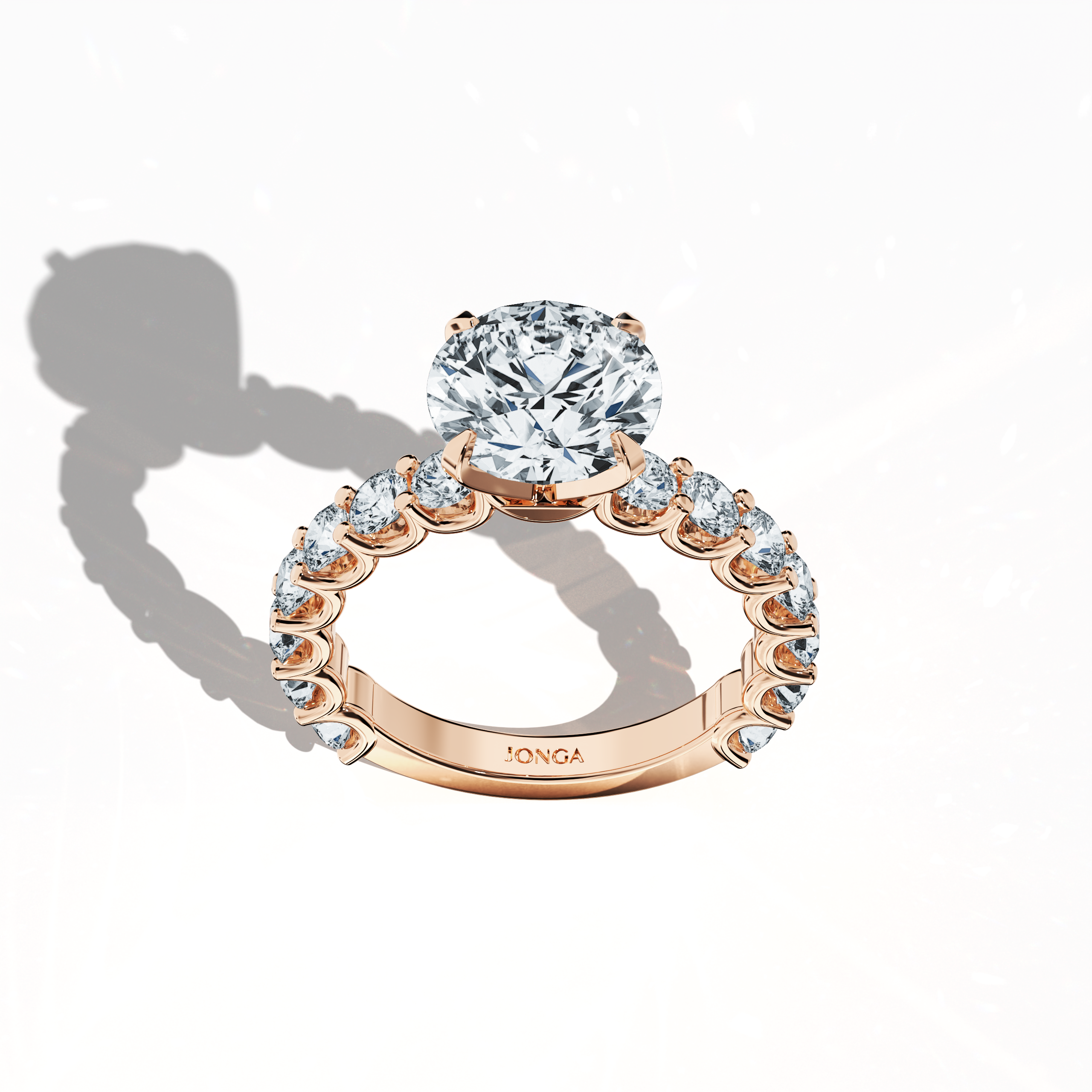 Solitaire eternity ring with 3 ct center in Rose gold