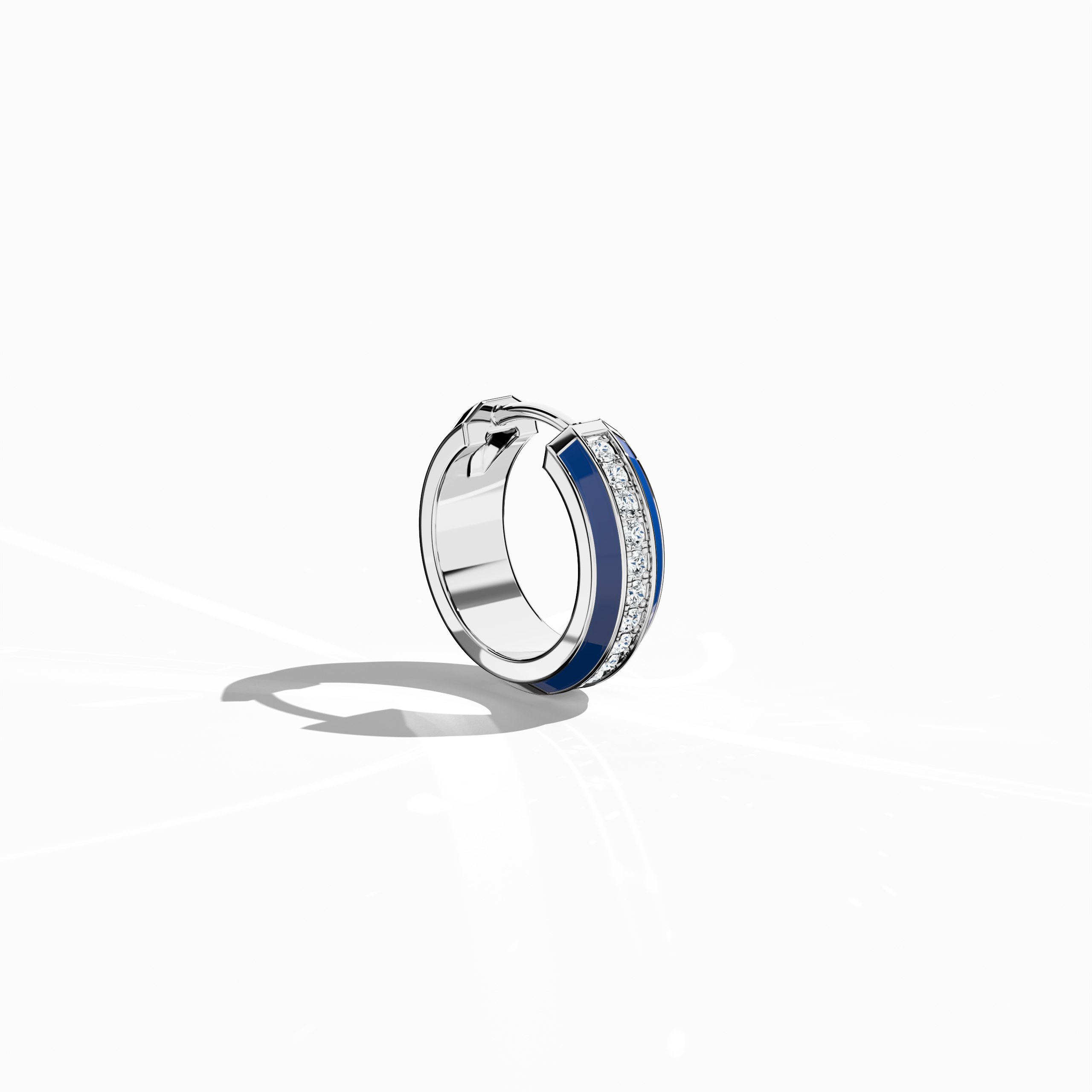 Jonga Blue Enamel Paved Stud in White Gold