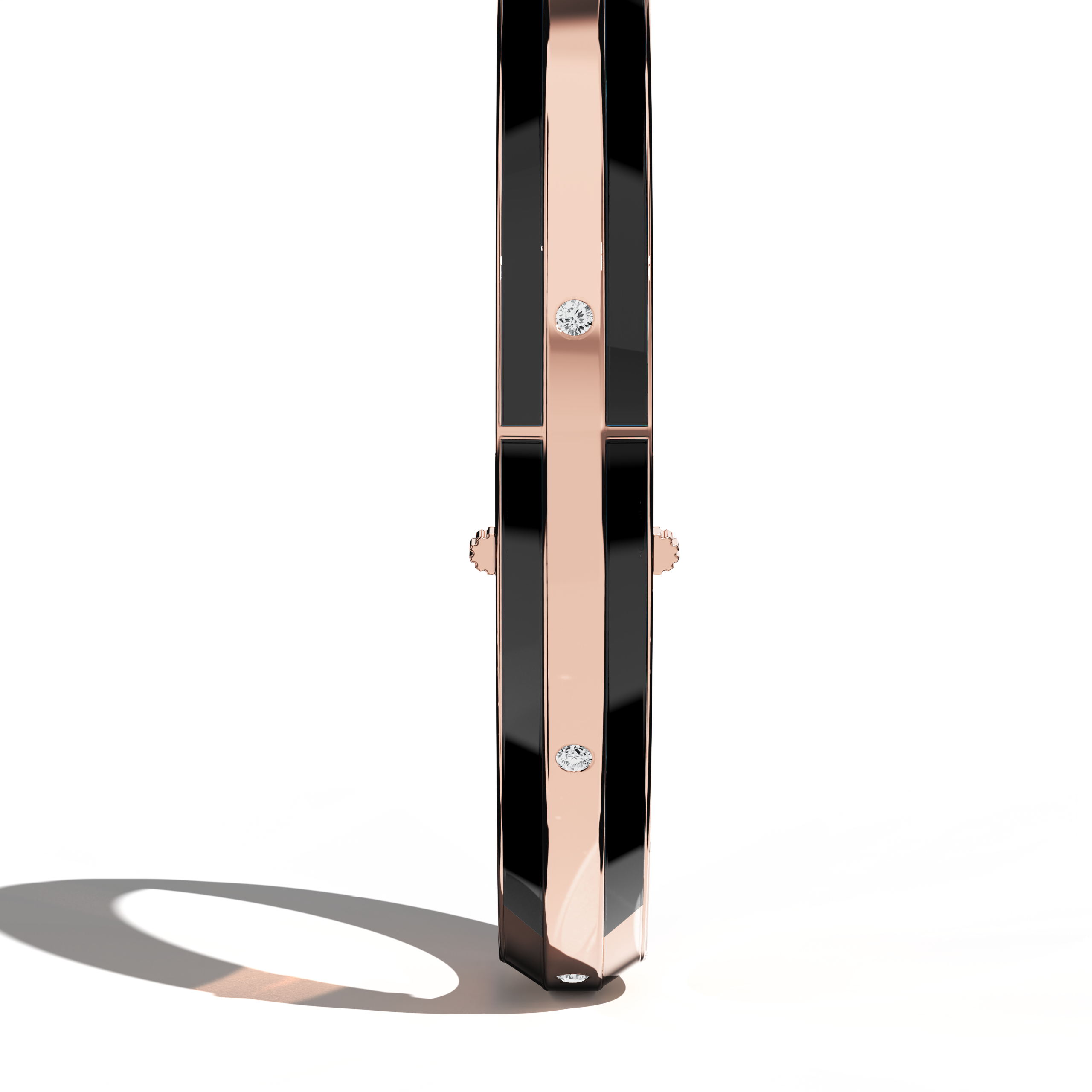 Black Enamel With 9-Diamonds Bangle In Rose Gold