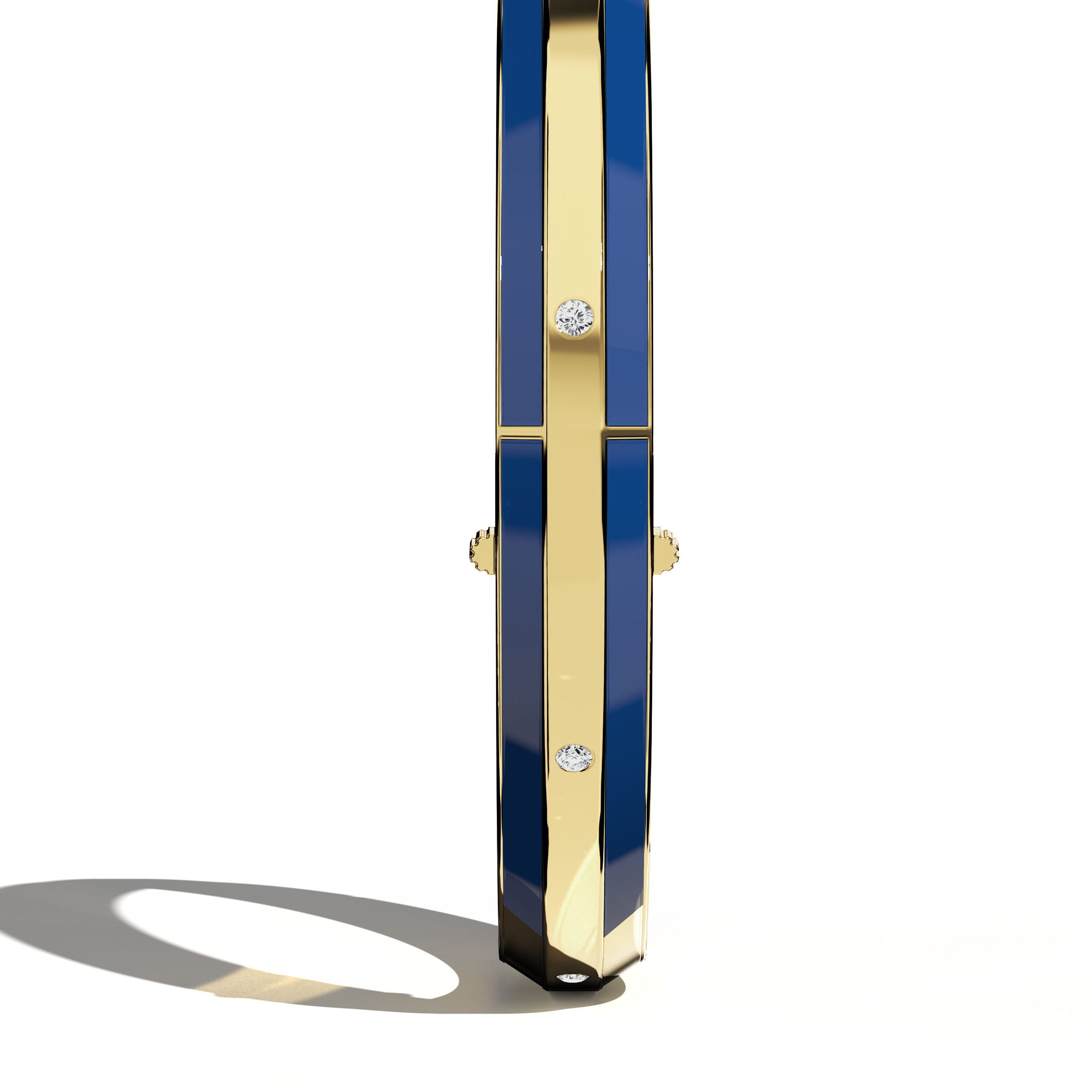 Blue Enamel With 9-Diamonds Bangle In Yellow Gold