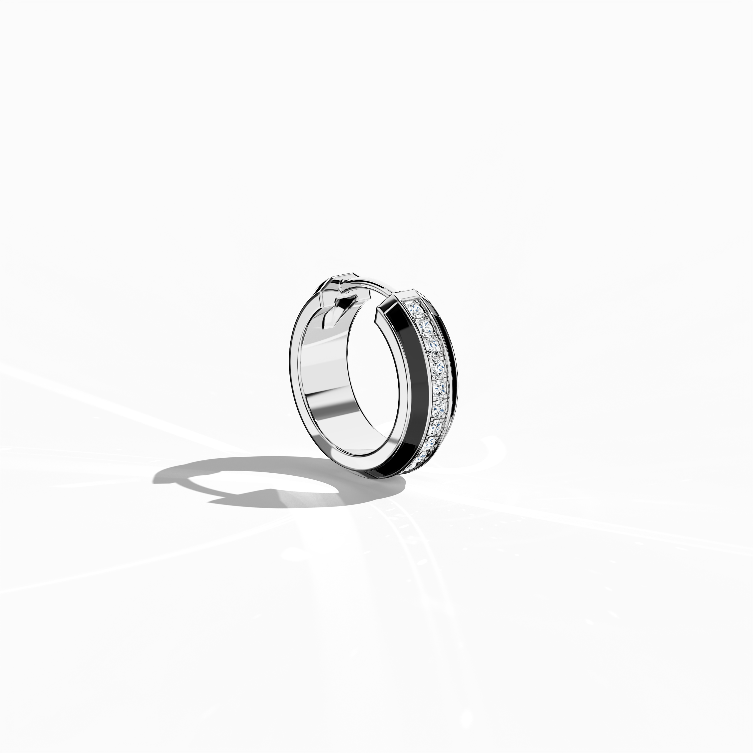 Black Enamel Paved Stud in White Gold