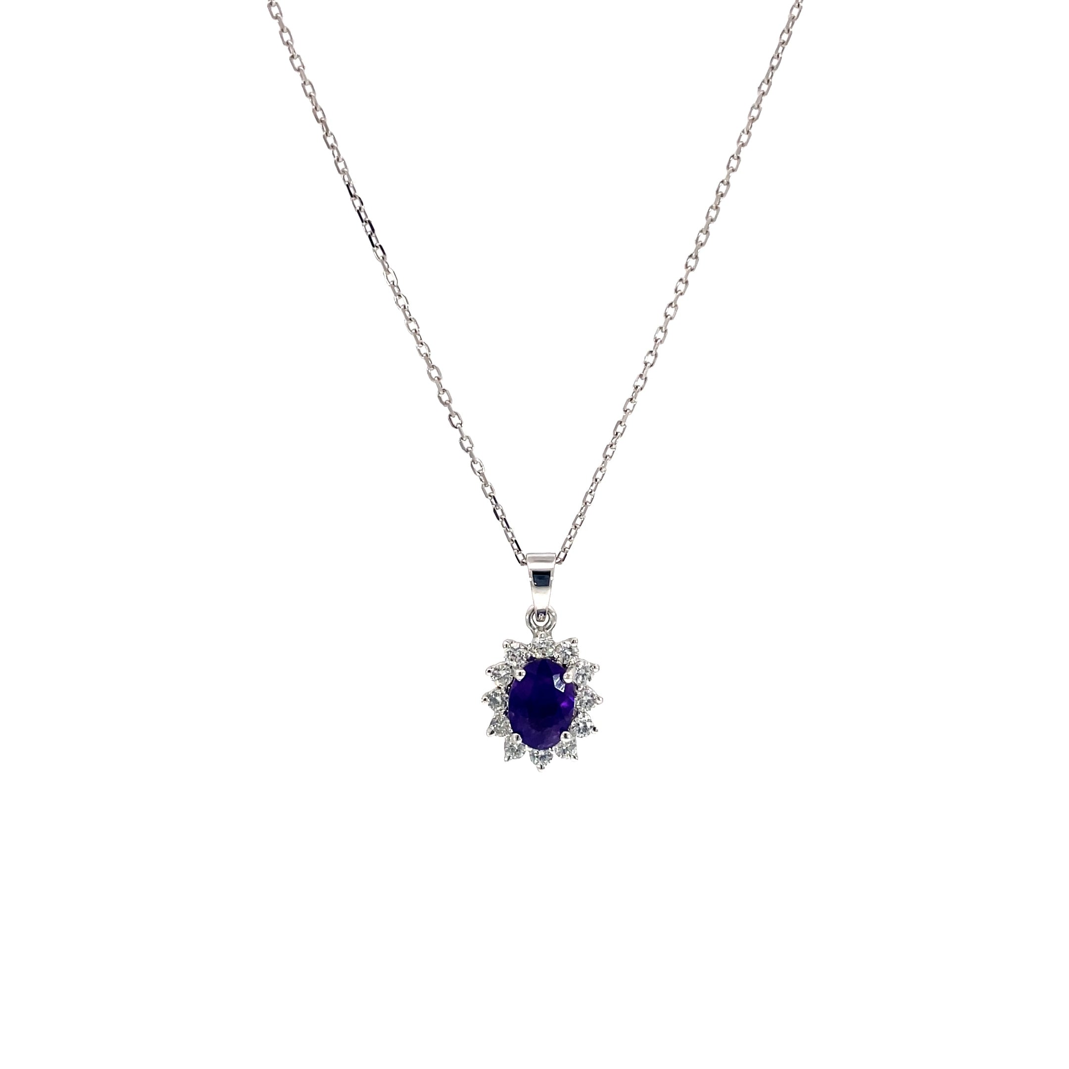 Amethyst Halo Diamond Pendant