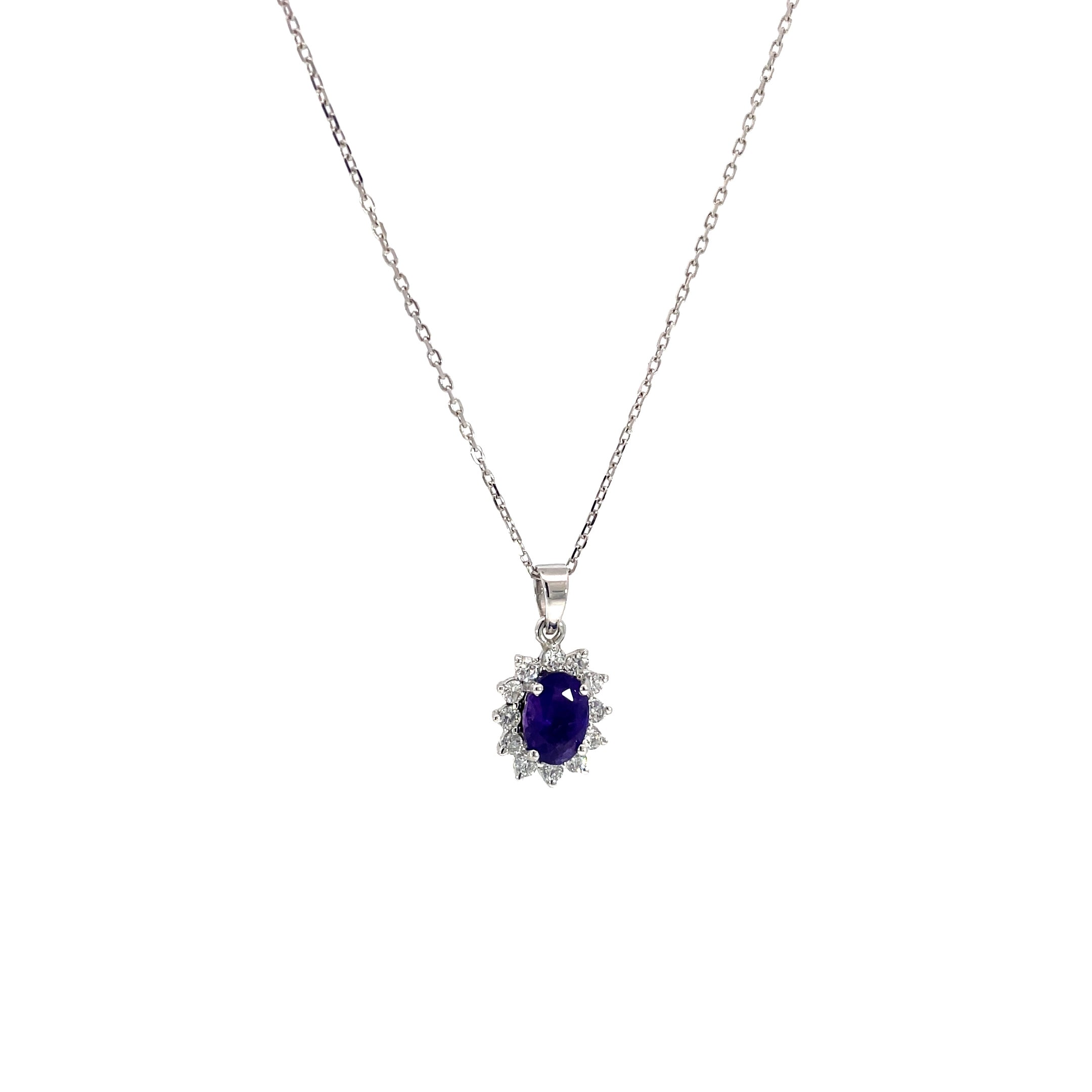 Amethyst Halo Diamond Pendant