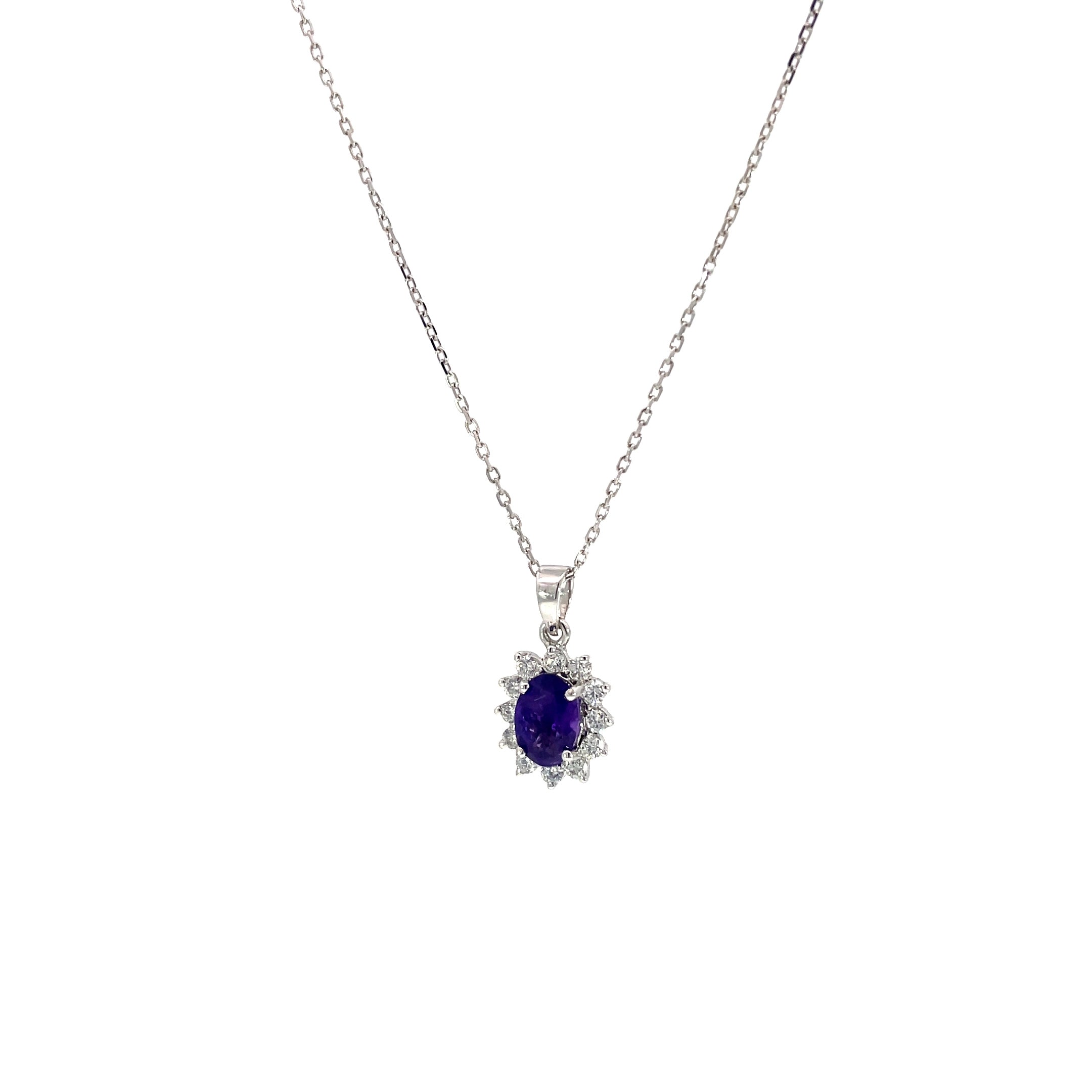 Amethyst Halo Diamond Pendant