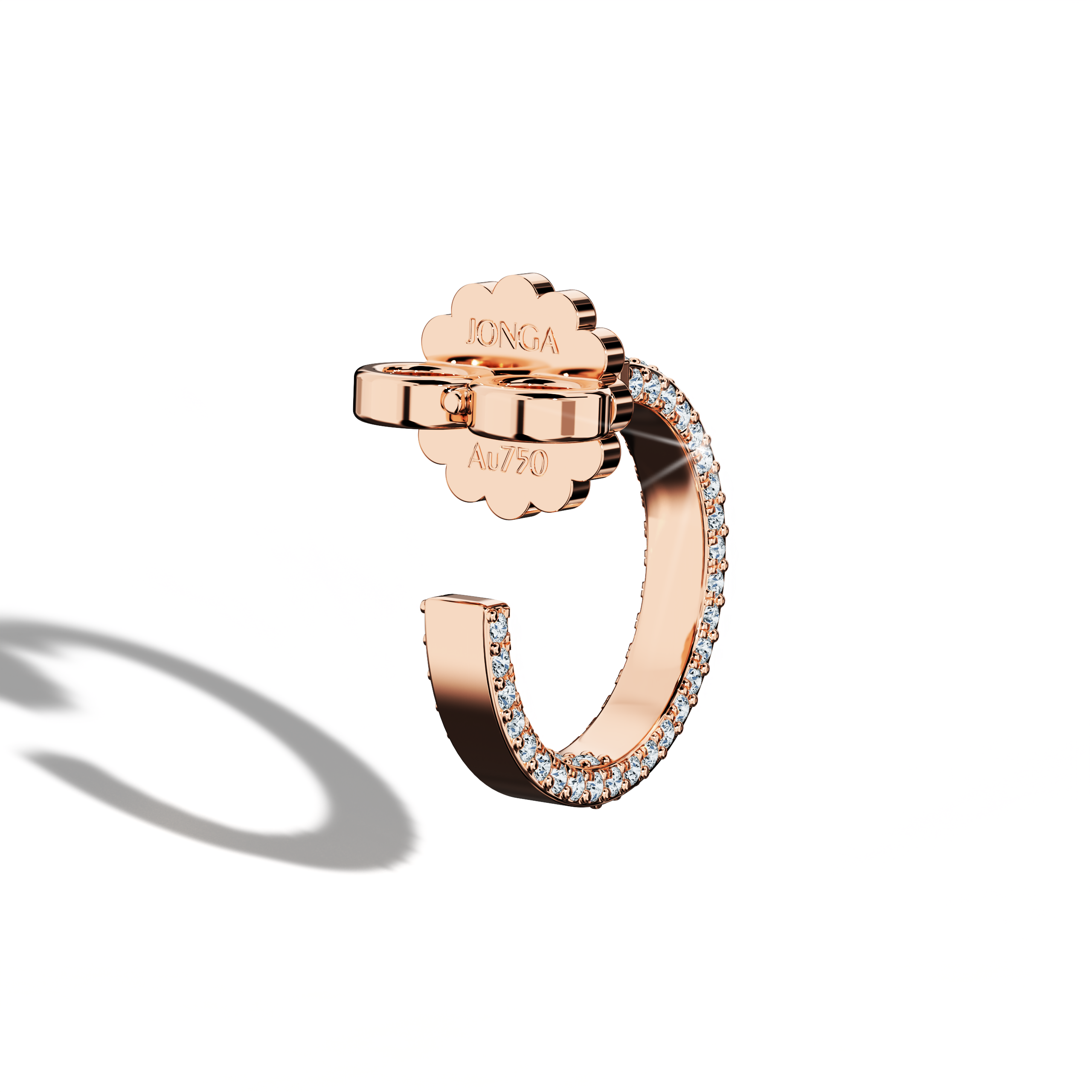 Back side view of 4‑row 12 mm rose gold diamond hoop earrings – delicate diamond hoops and stylish jewelry/fine jewellery ear adornments featuring four rows of luminous diamonds in a 12 mm rose gold design, perfect for a subtle yet sophisticated look.