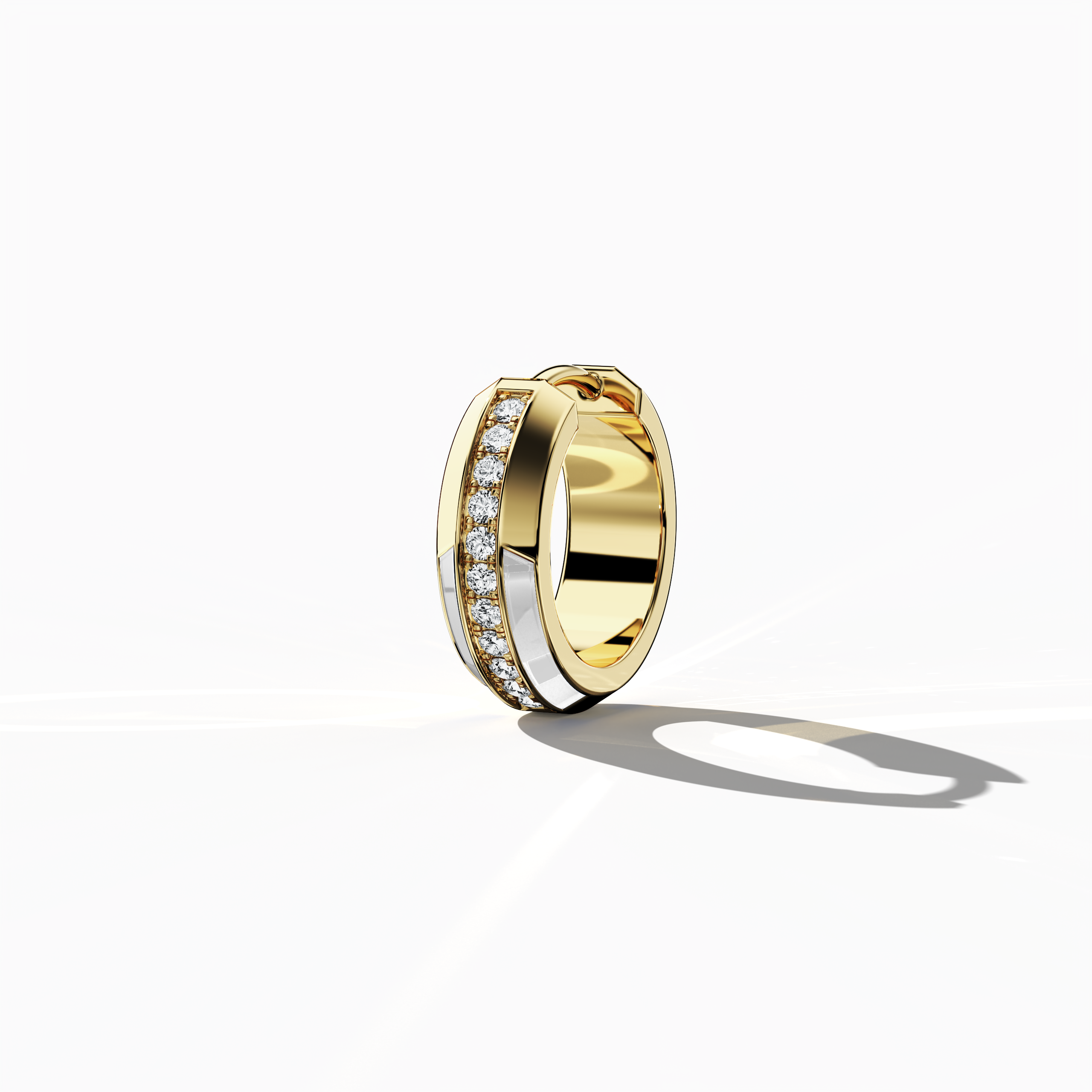 Back side view of Luminous white enamel pavé stud earring in yellow gold – a modern piece of fine jewelry/fine jewellery and a graceful ear accessory that blends a soft white enamel surface with exquisite pavé diamond detailing on a gleaming yellow gold base for refined sparkle.