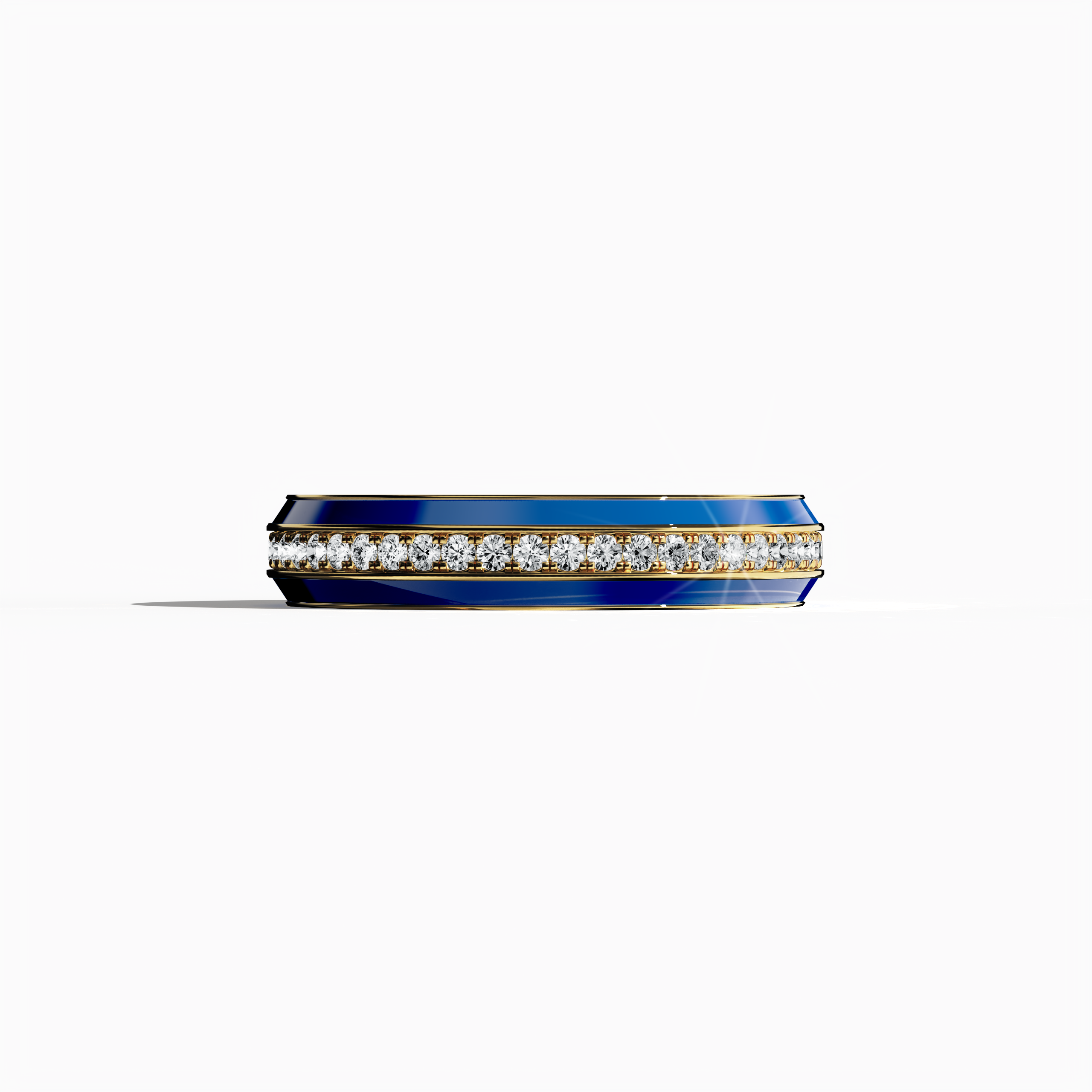 Experience the modern allure of this yellow gold ring featuring vivid blue glossy enamel and a stunning 0.35 carat paved center stone. The exquisite pave band—recognized as Eternity Pave, Pavé Chic, and Carat Pave—is beautifully captured in a sleeping front view, where intricate pavé detailing and the vibrant contrast between warm yellow gold and dynamic blue enamel evoke luxury, refined craftsmanship, and contemporary designer artistry.
Keywords: enamel, pave, luxury, designer.