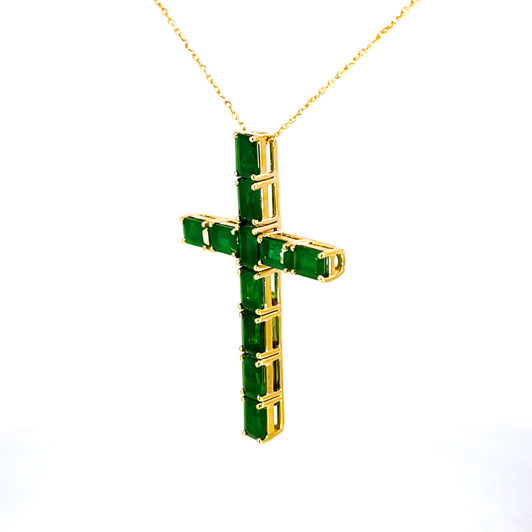 Green Emerald Cross Pendent in yellow gold