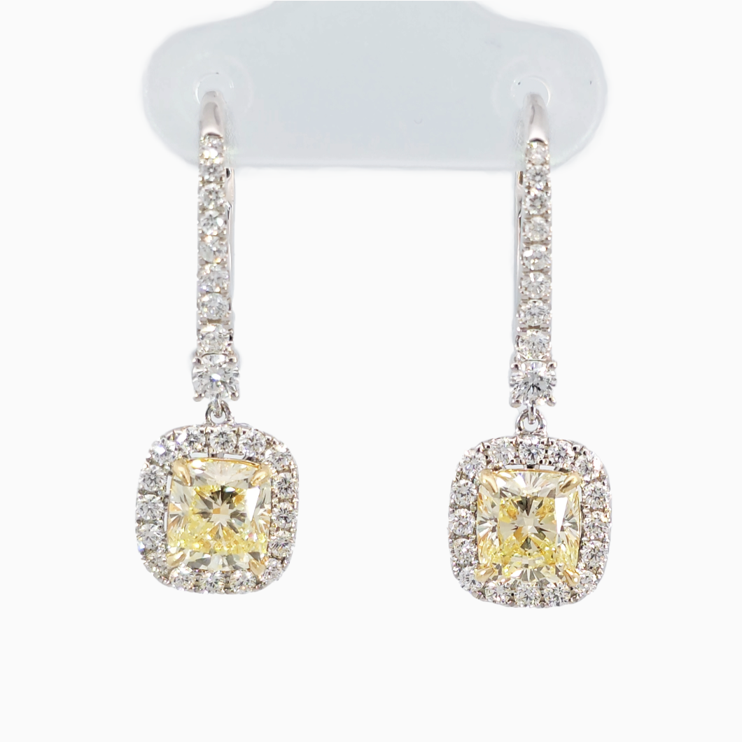 Cushion Halo Earring 2.66 carat total 1.00 carat each GIA certified D-F color VS clarity 18K white gold Dubai
