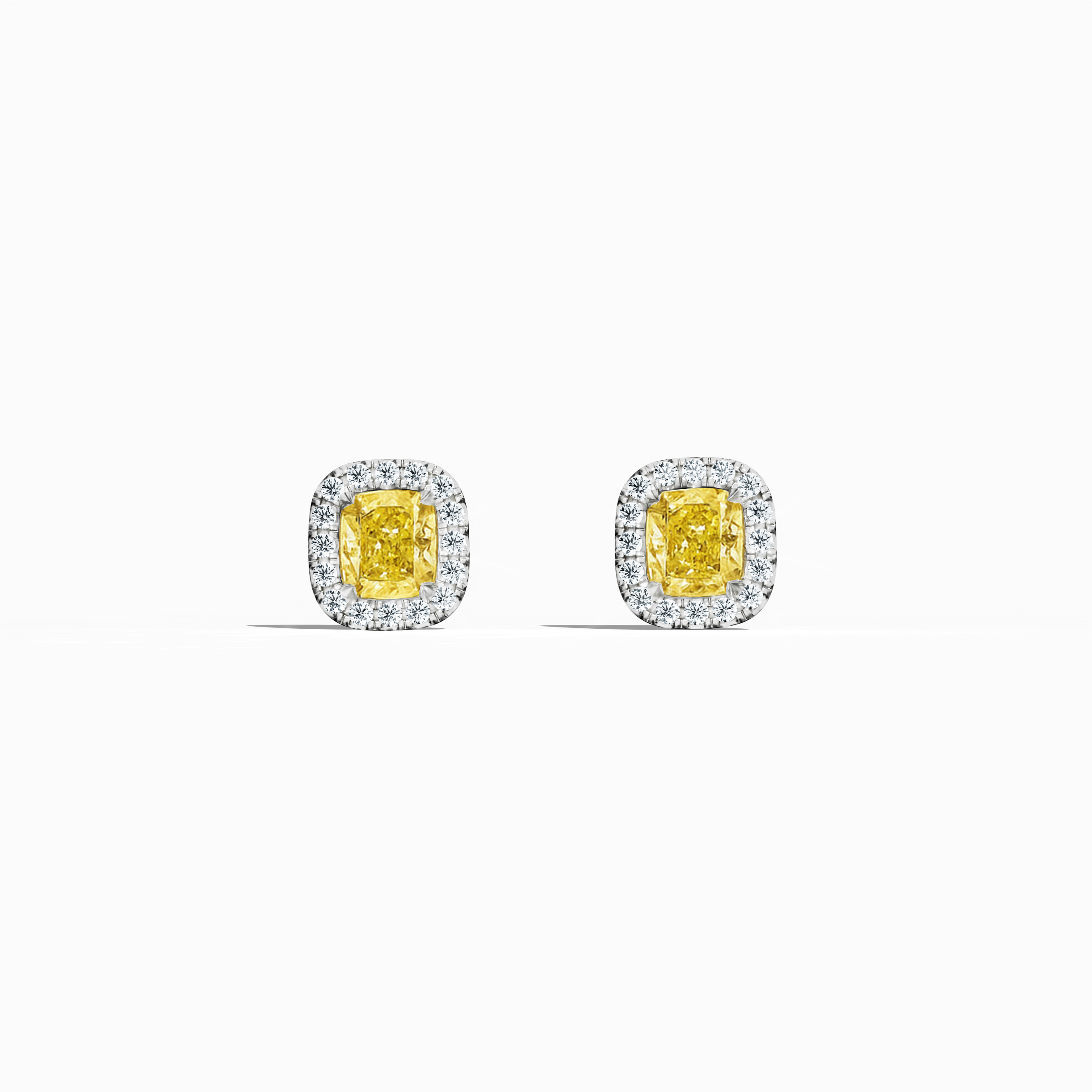 Yellow Cushion Halo stud in white Gold