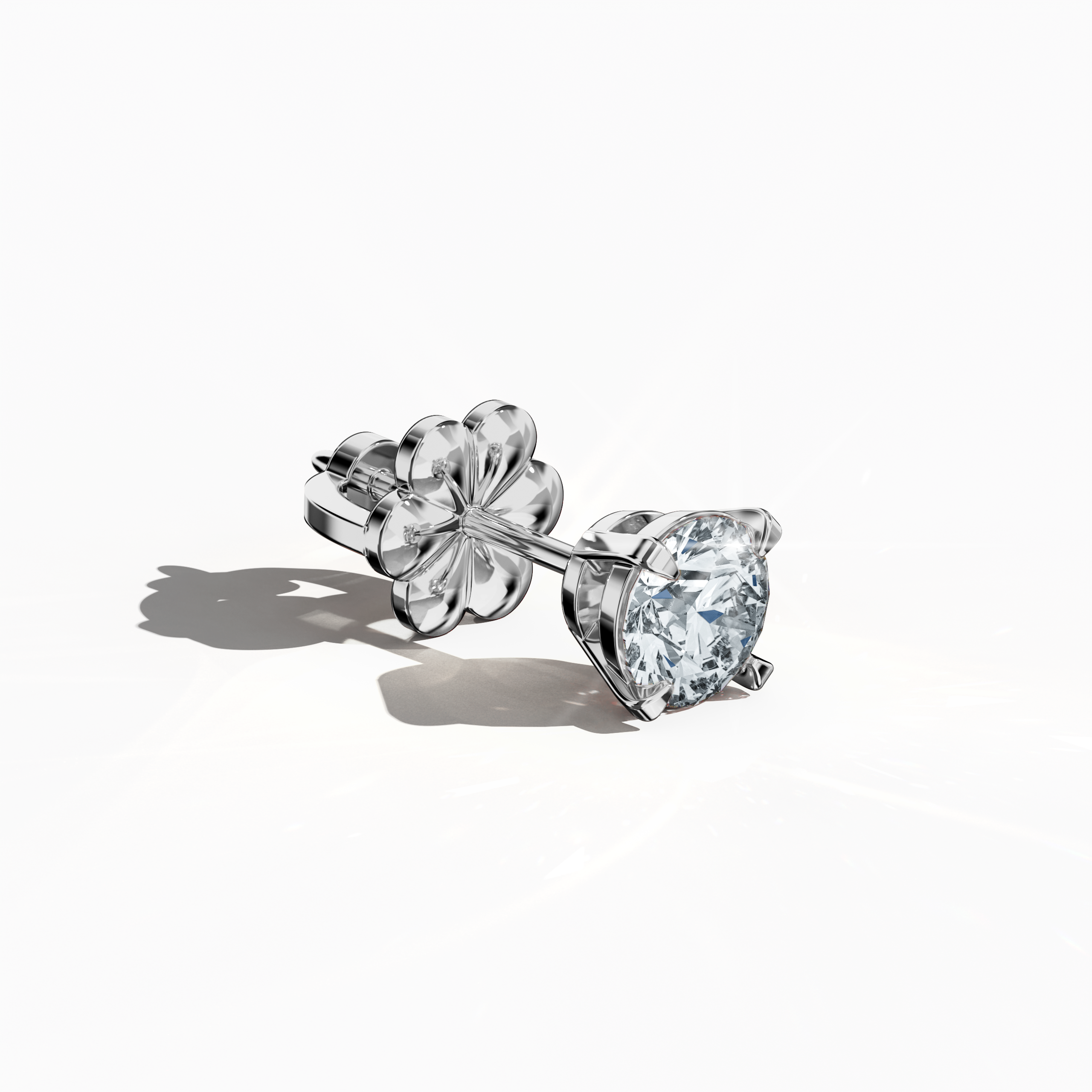 Front top side view of 1 Ct Natural Diamond Earrings in 18K White Gold - Classic Basket & Nail Prong Setting